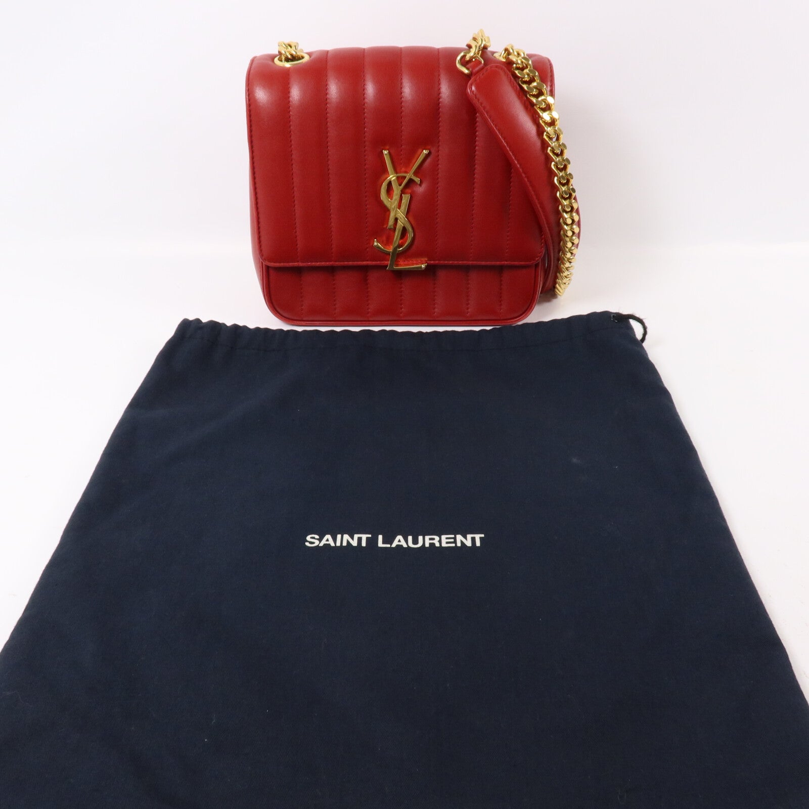 SAINT LAURENT 羊皮皮革Vicky Medium鏈帶肩背袋