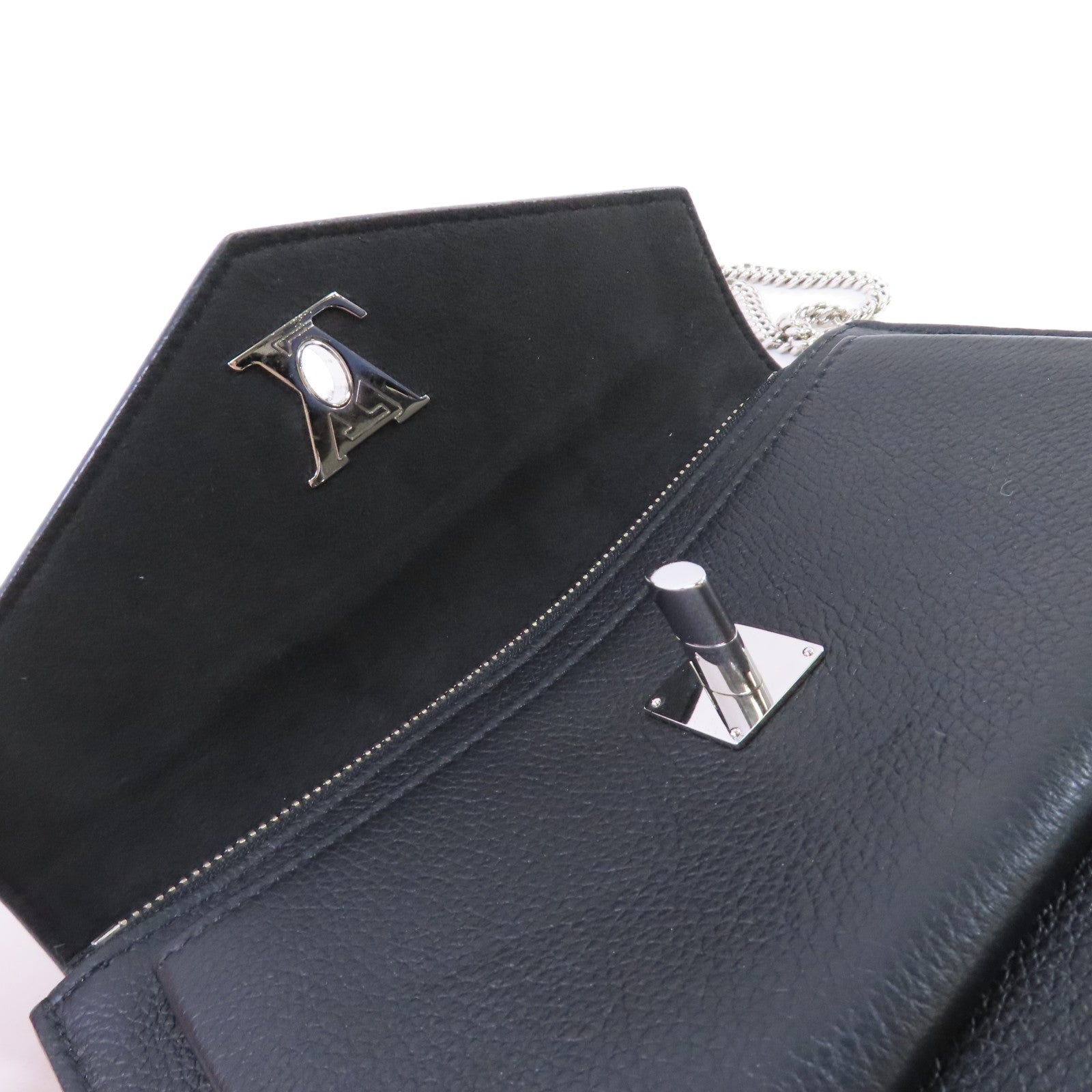 LOUIS VUITTON 牛皮皮革Mylockme Chain Pochette Shoulder Bag鏈帶肩背袋黑色