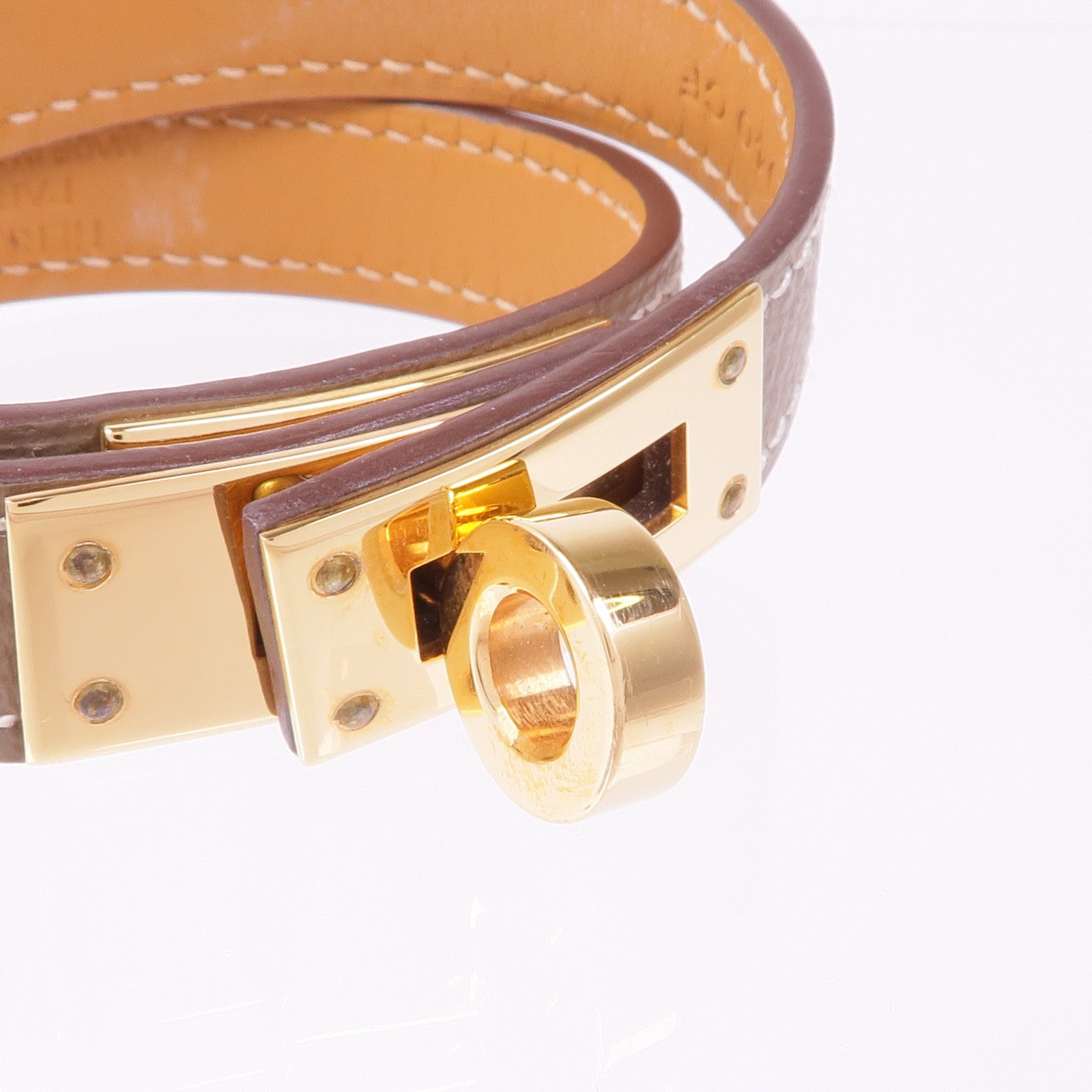 HERMES Epsom/Swift皮革Kelly Double Tour金扣手帶Etoupe