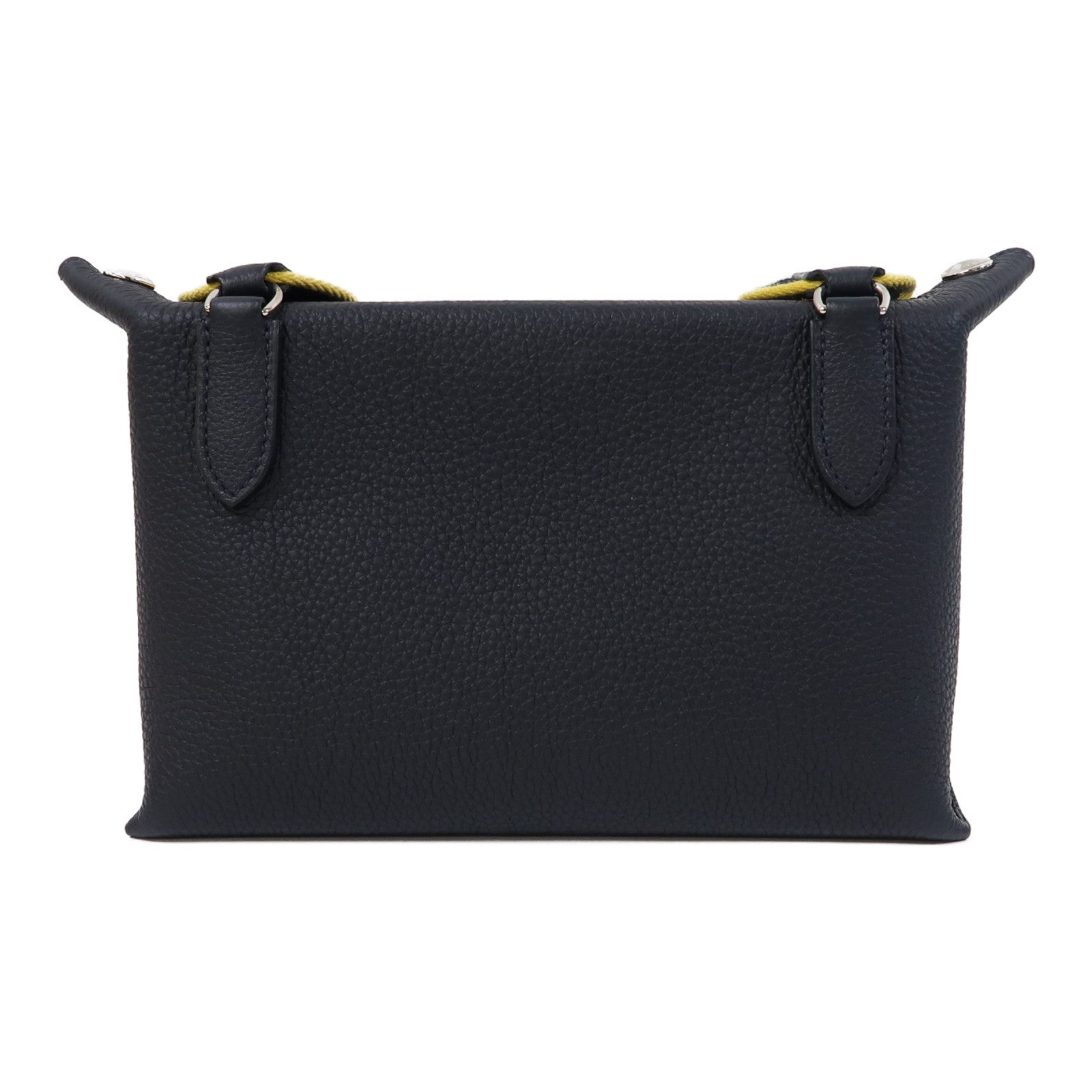 HERMES Clemence皮革Videpoches銀扣肩背袋2Z Bleu Nuit深夜藍