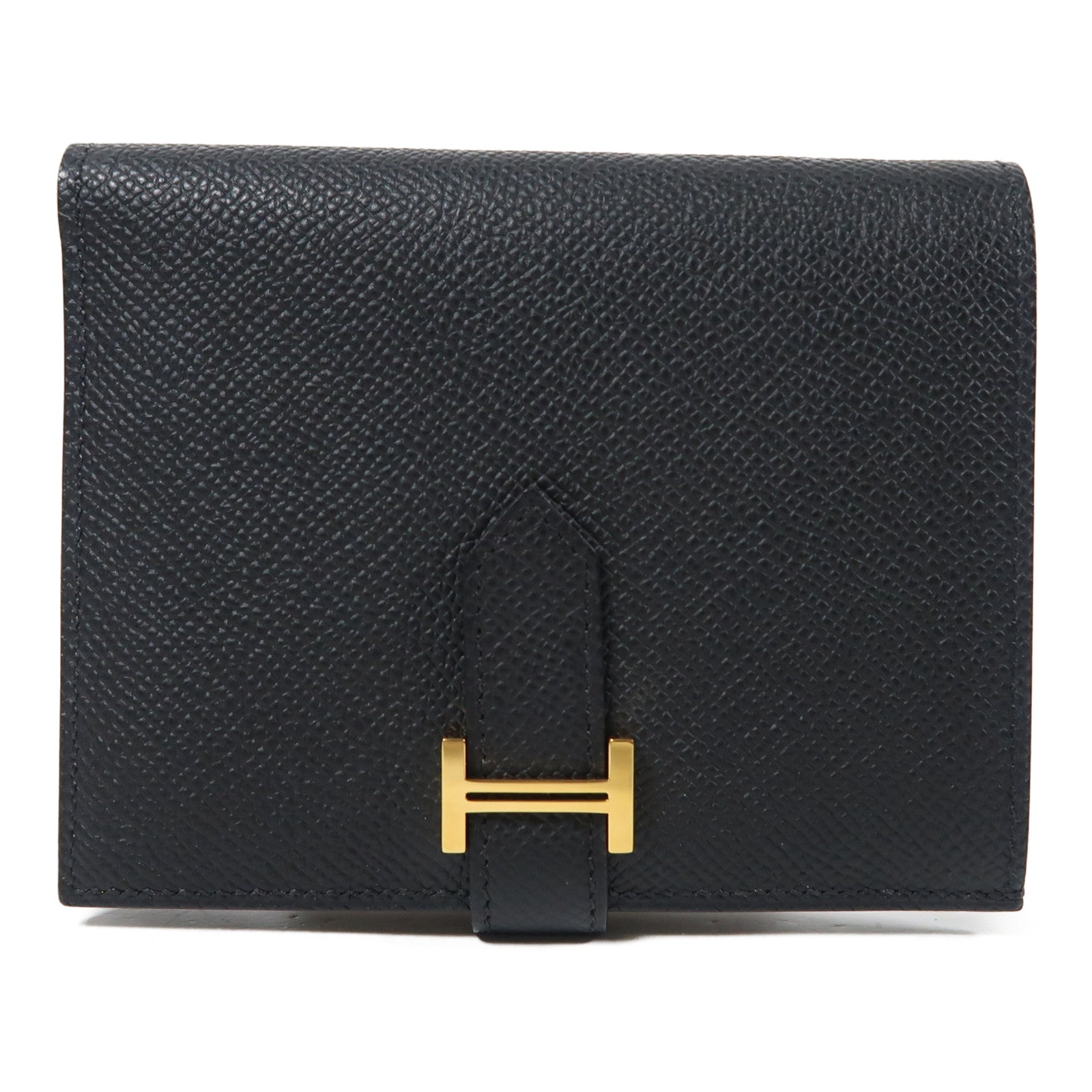 HERMES Epsom Bearn Compact Wallet金扣折疊錢包黑色