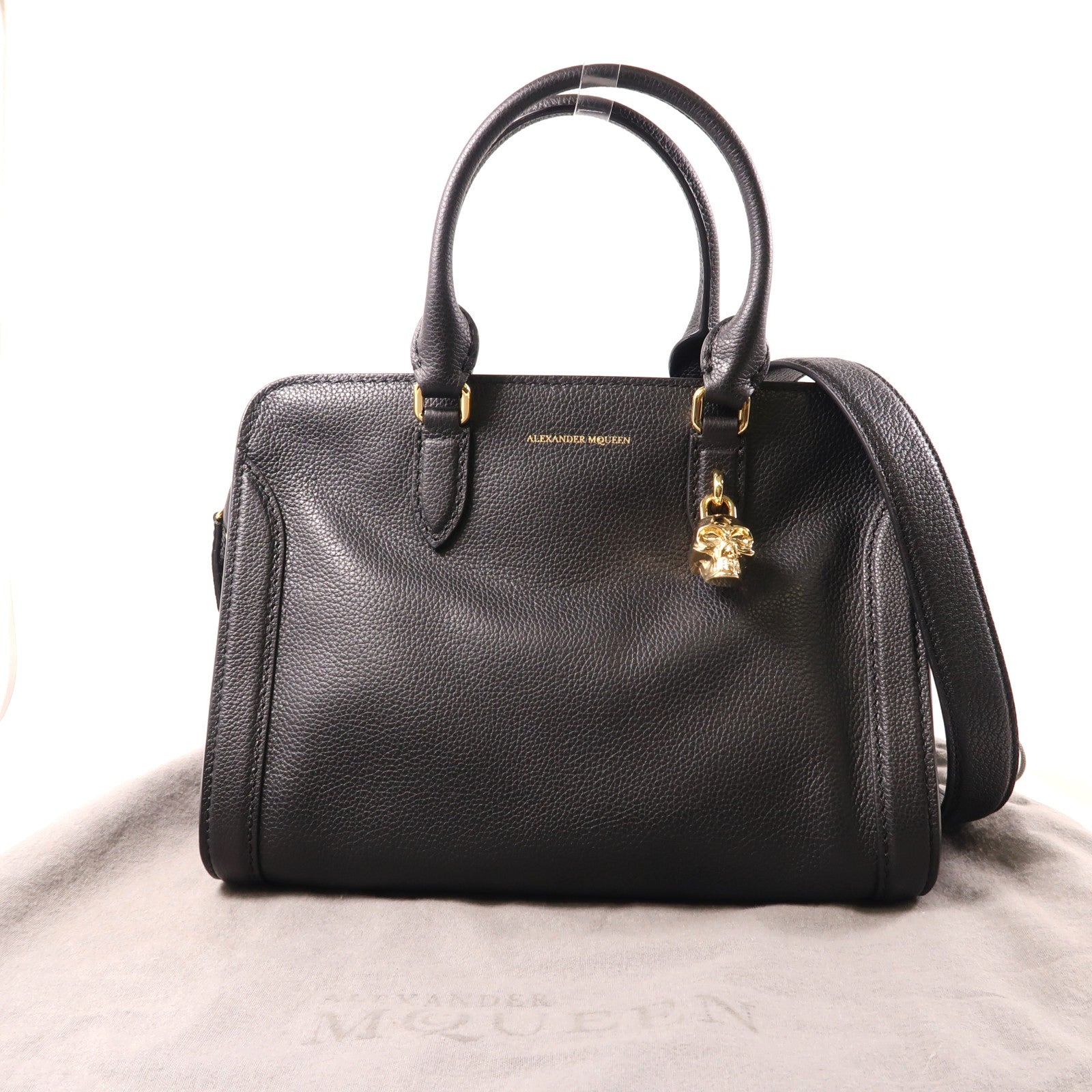SELECTION 牛皮皮革Alexander Mcqueen Hand Bag金扣手挽肩背兩用袋黑色