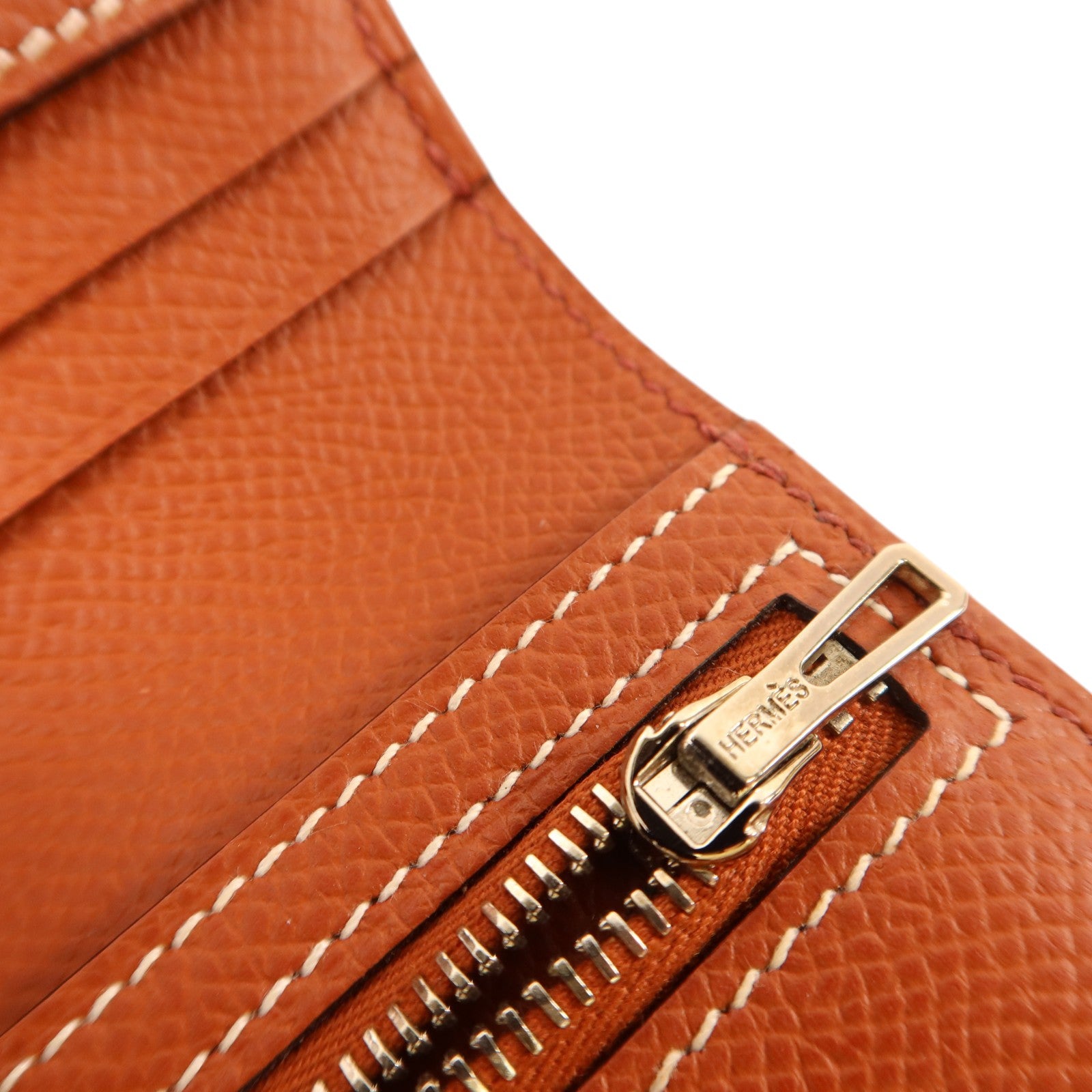 HERMES Epsom皮革Bearn Compact Wallet銀扣錢包Rouge/Rouge Mayen