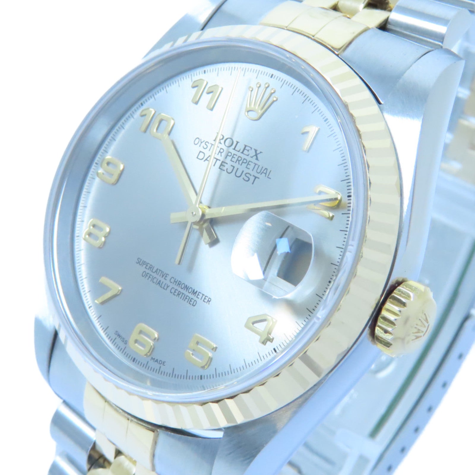 ROLEX Datejust 18K黃金/不鏽鋼手錶自動機芯銀色