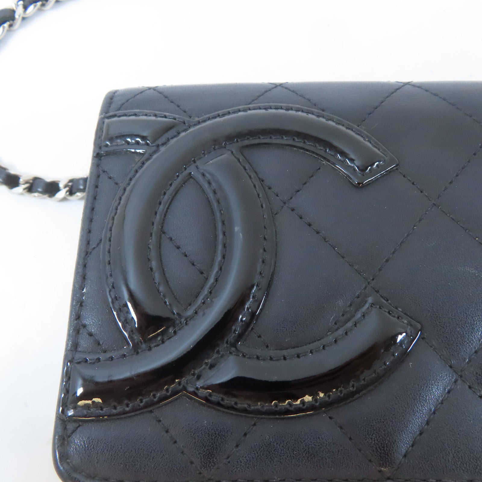 CHANEL 【激減優惠】菱格牛皮皮革Cambon Wallet On Chain銀扣鏈帶肩背袋黑色