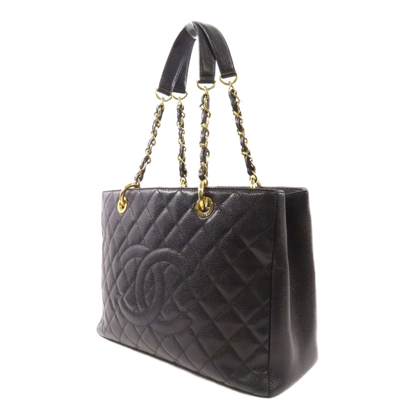 CHANEL 牛皮皮革GST Grand Shopping Tote Bag金扣鏈帶肩背袋