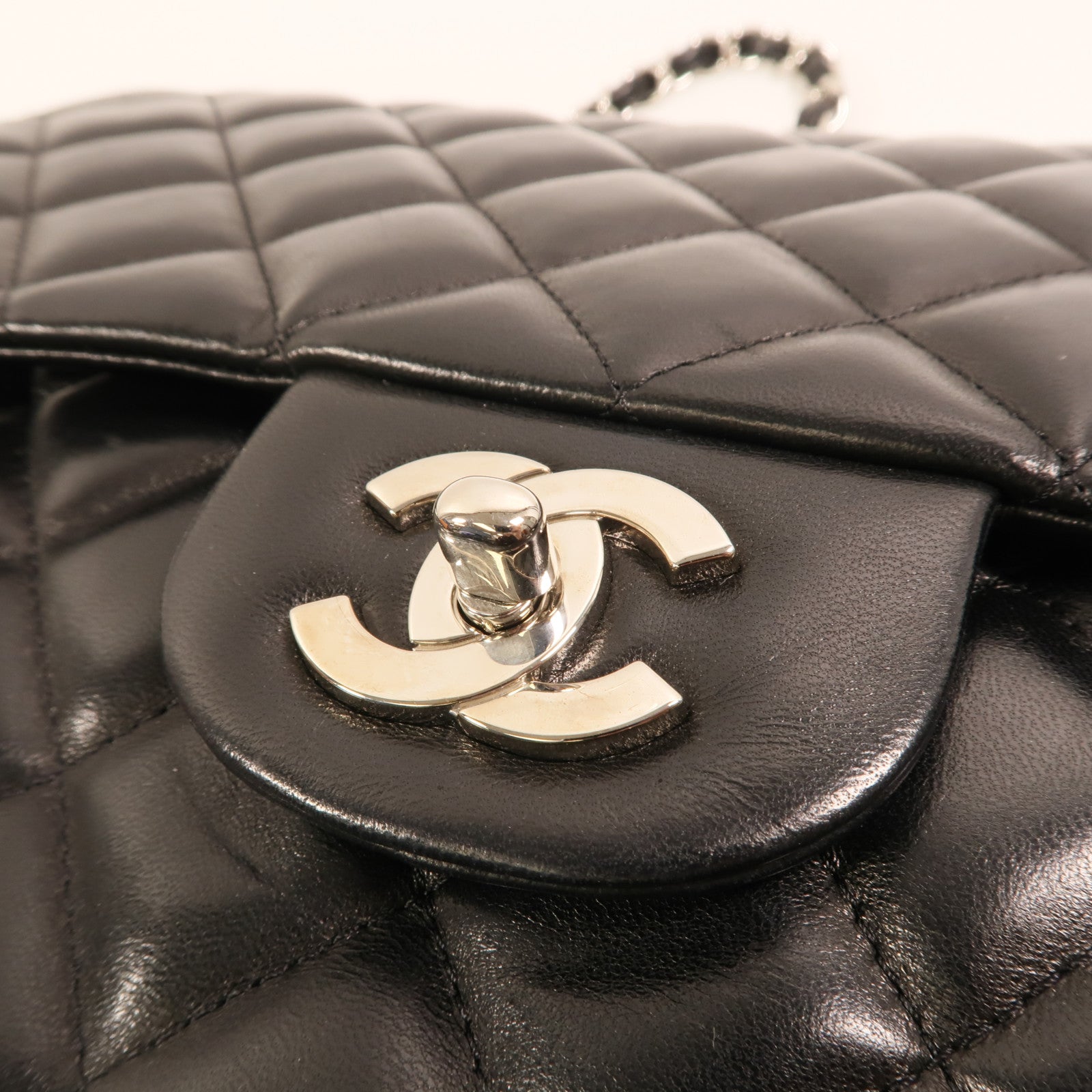 CHANEL 羊皮皮革Large Classic銀扣鏈帶肩背袋