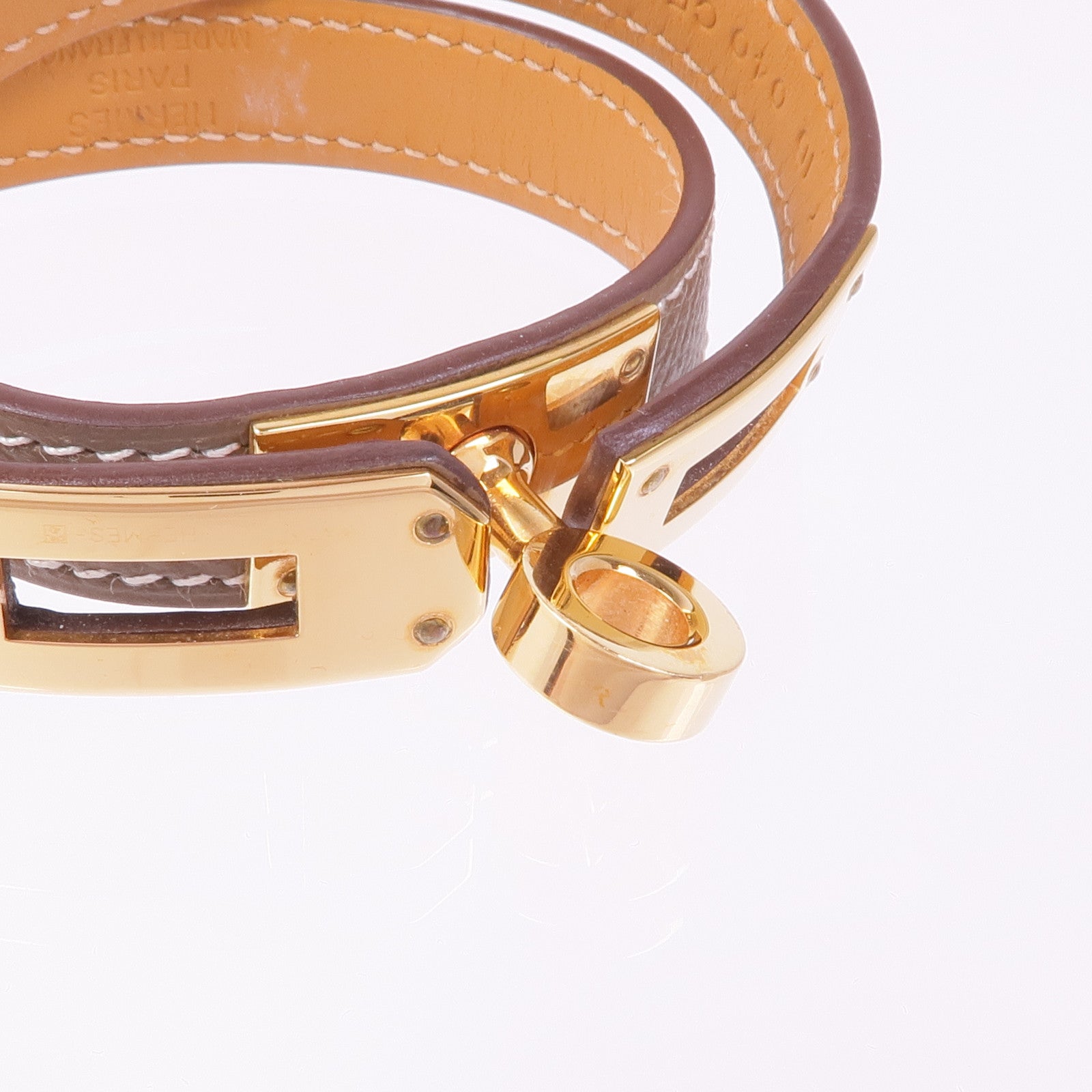 HERMES Epsom/Swift皮革Kelly Double Tour金扣手帶Etoupe