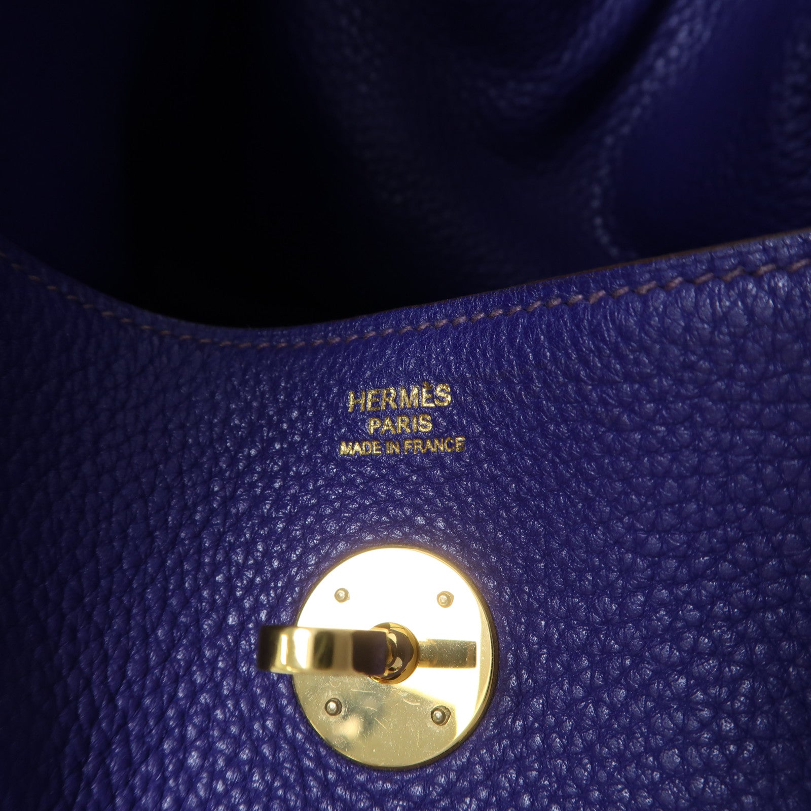 HERMES 【清倉大減價】Clemence皮革Lindy 30金扣手挽肩背兩用袋紫色