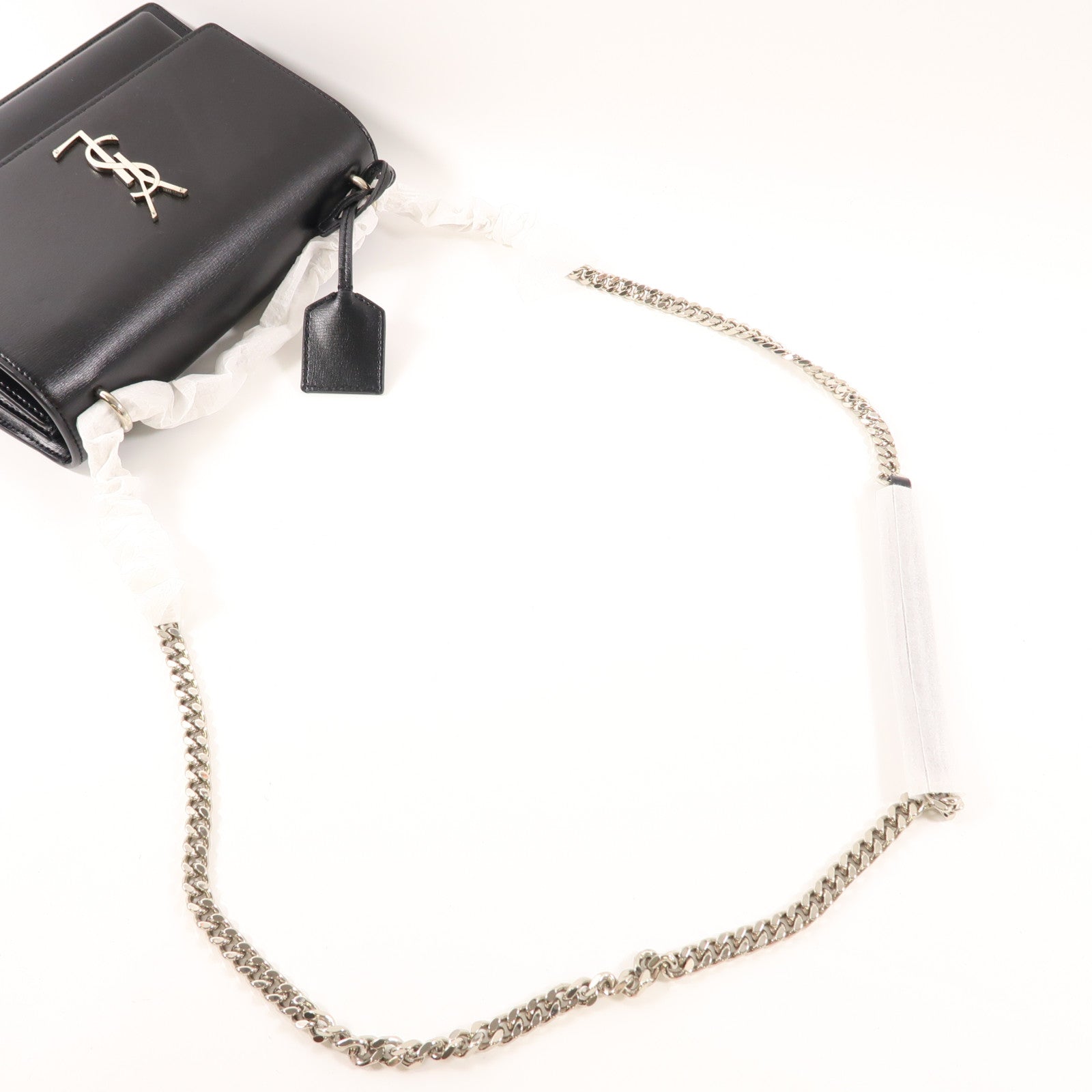 SAINT LAURENT 牛皮皮革Sunset Medium銀扣鏈帶肩背袋黑色