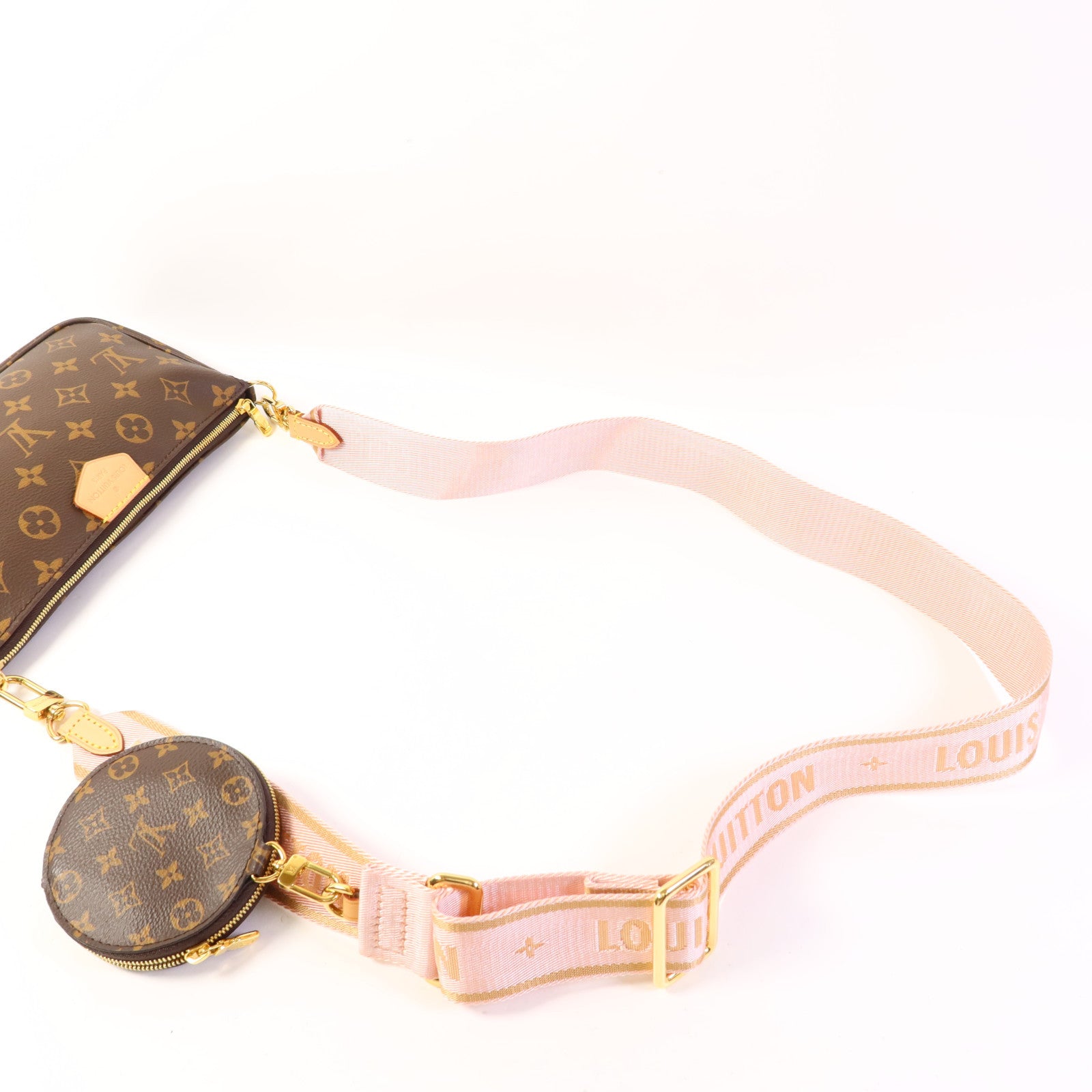 LOUIS VUITTON Monogram Multi Pochette Accessoires金扣手挽肩背兩用袋棕色