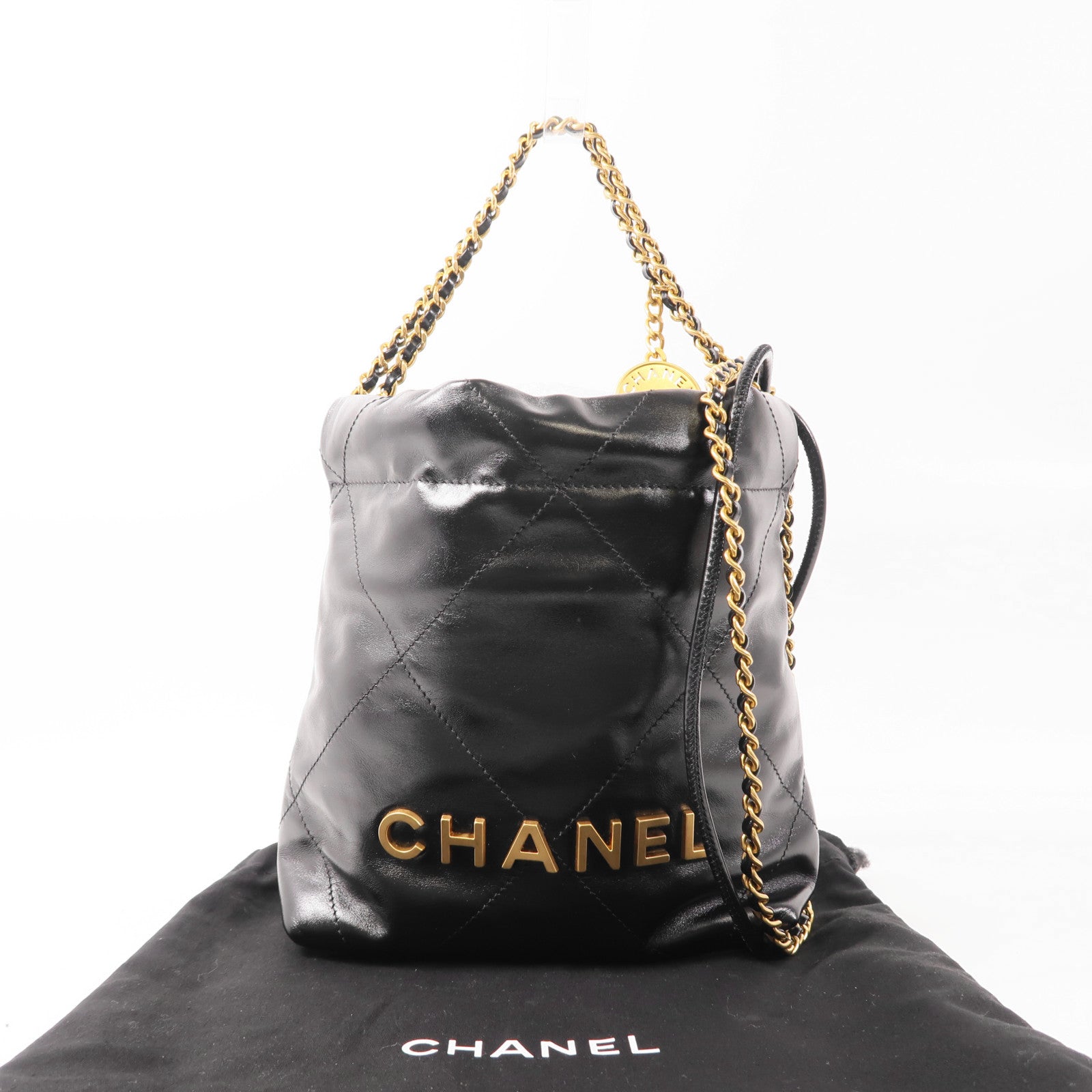 CHANEL CC GHW Chanel 22 Chain Shoulder Bag AS3980 Calfskin Leather Black