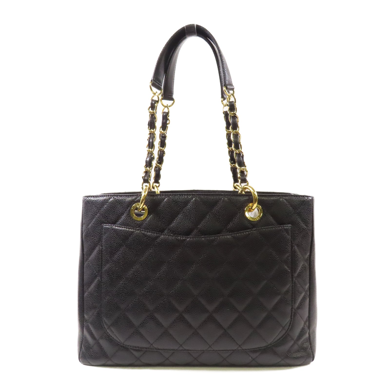CHANEL 牛皮皮革GST Grand Shopping Tote Bag金扣鏈帶肩背袋
