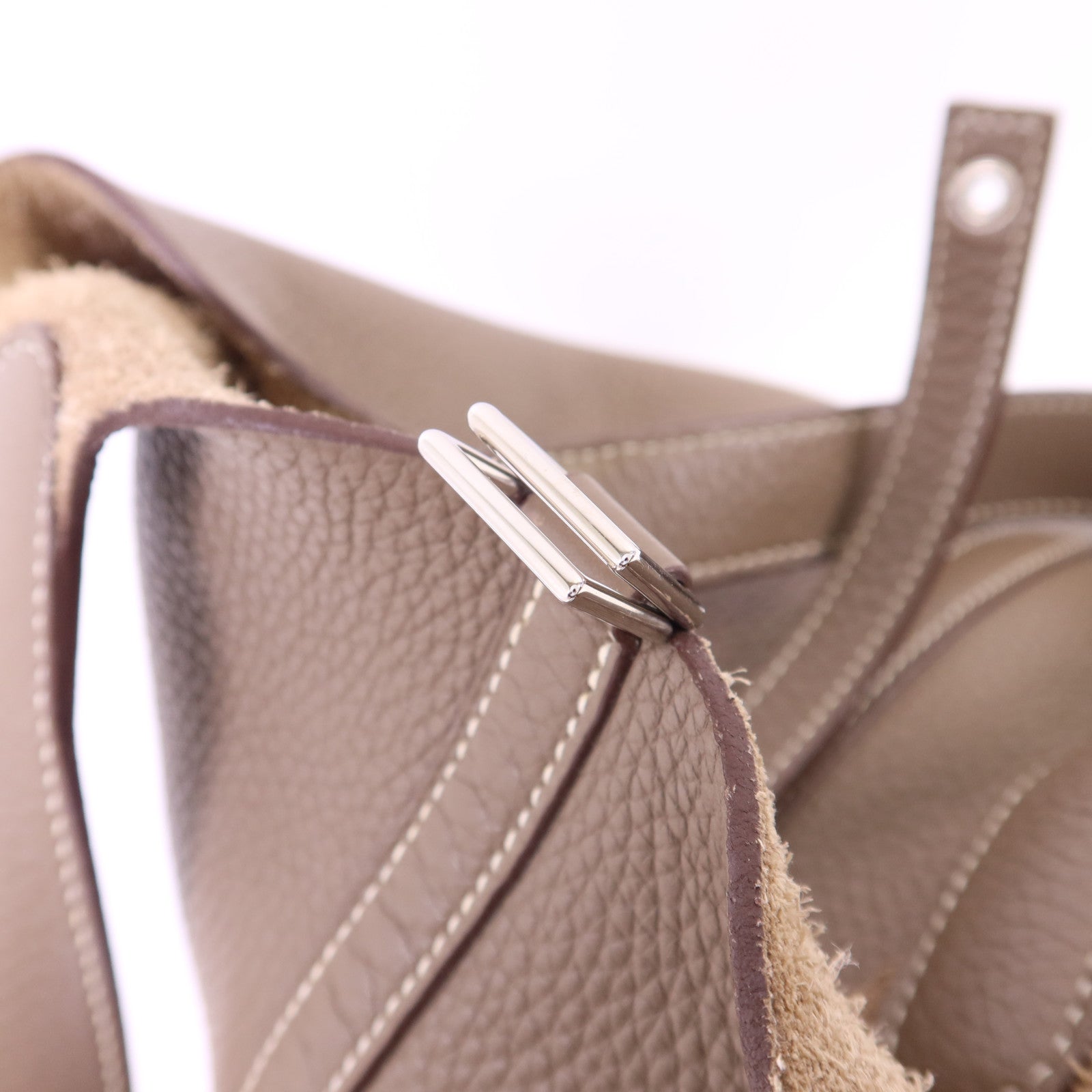 HERMES Clemence皮革Picotin PM銀扣手挽袋Etoupe