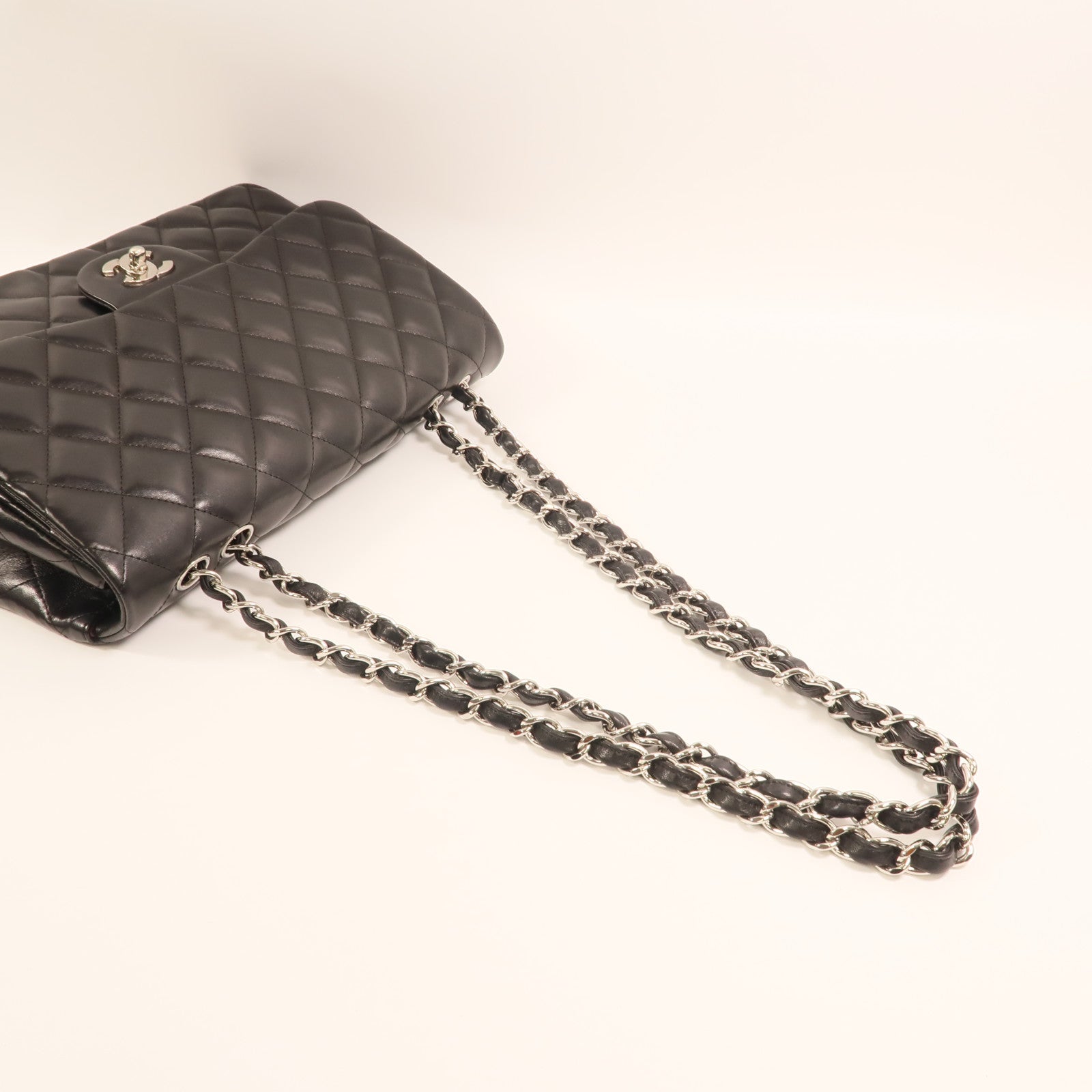 CHANEL 羊皮皮革Large Classic銀扣鏈帶肩背袋