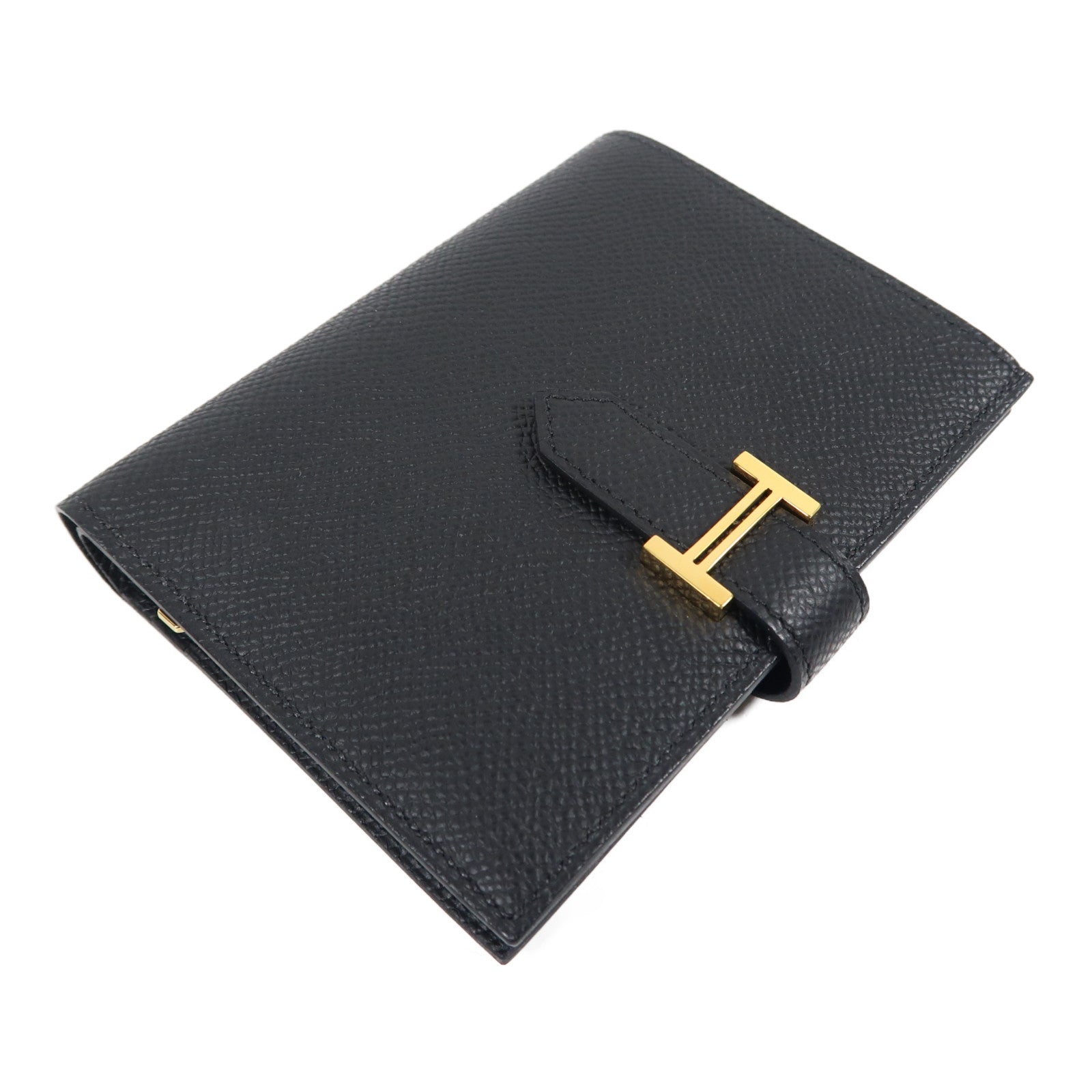 HERMES Epsom Bearn Compact Wallet金扣折疊錢包黑色
