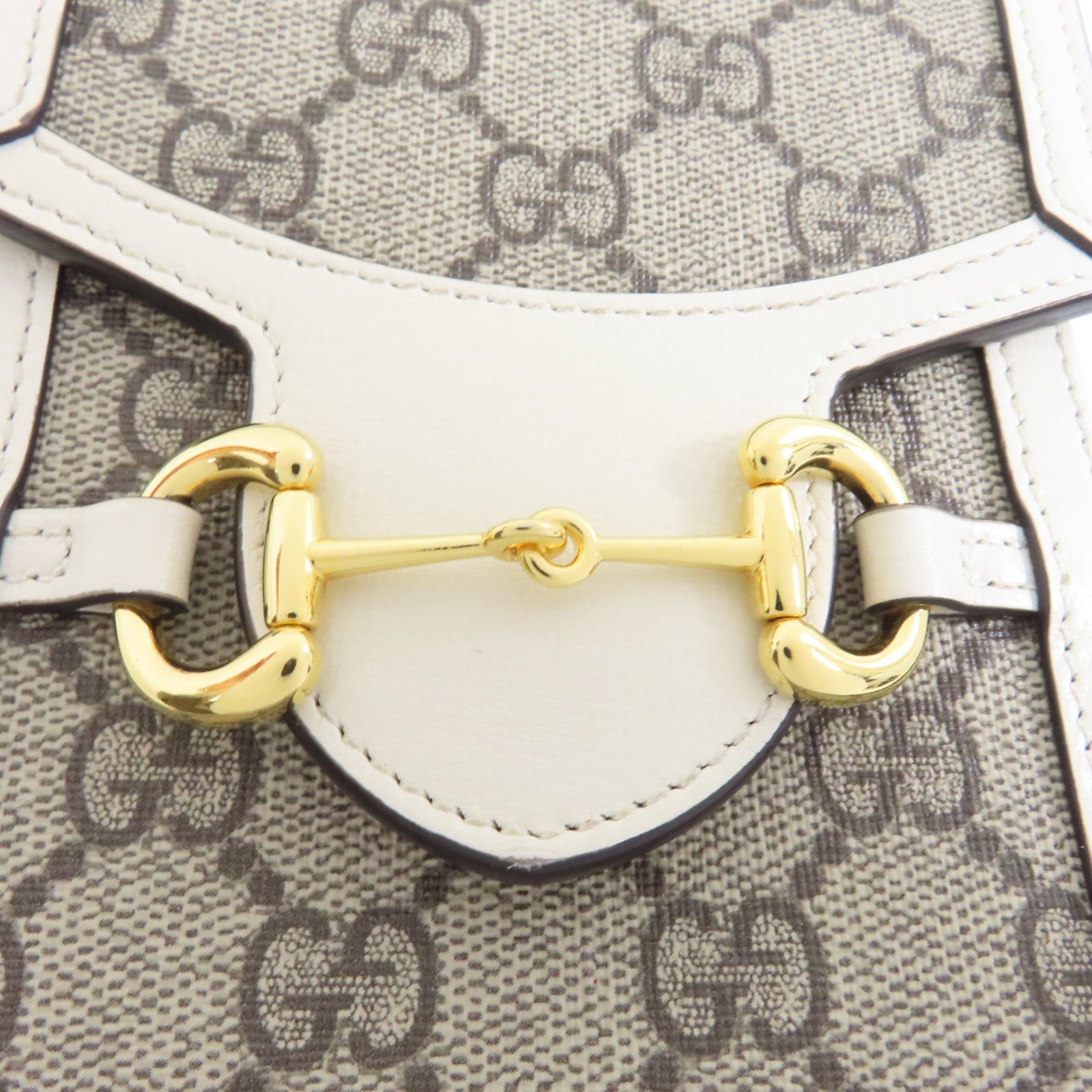GUCCI 【激減優惠】塗層帆布GG Supreme Horsebit Mini金扣肩背袋啡色/白色