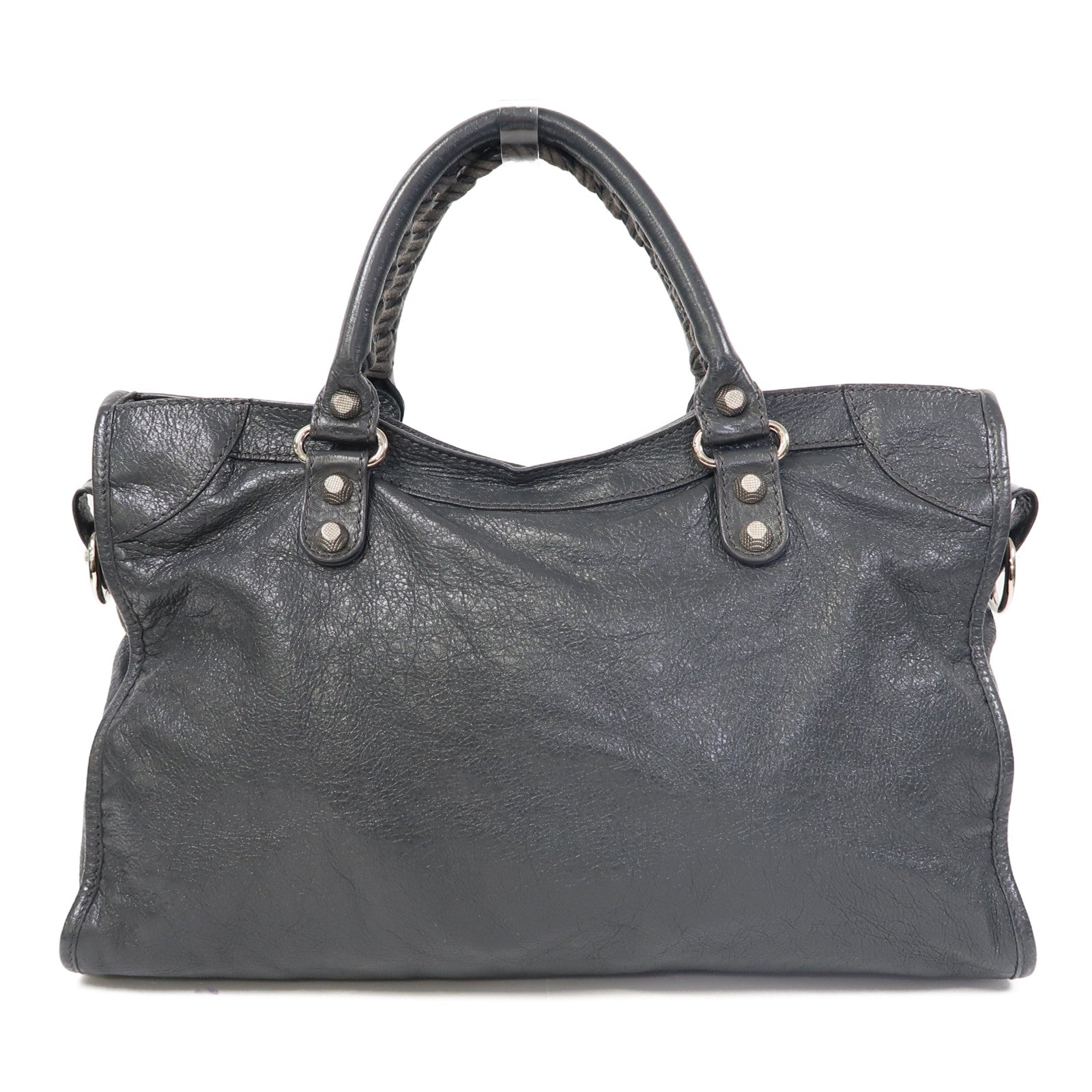 BALENCIAGA 牛皮皮革Giant City Bag銀扣手挽肩背兩用袋灰色