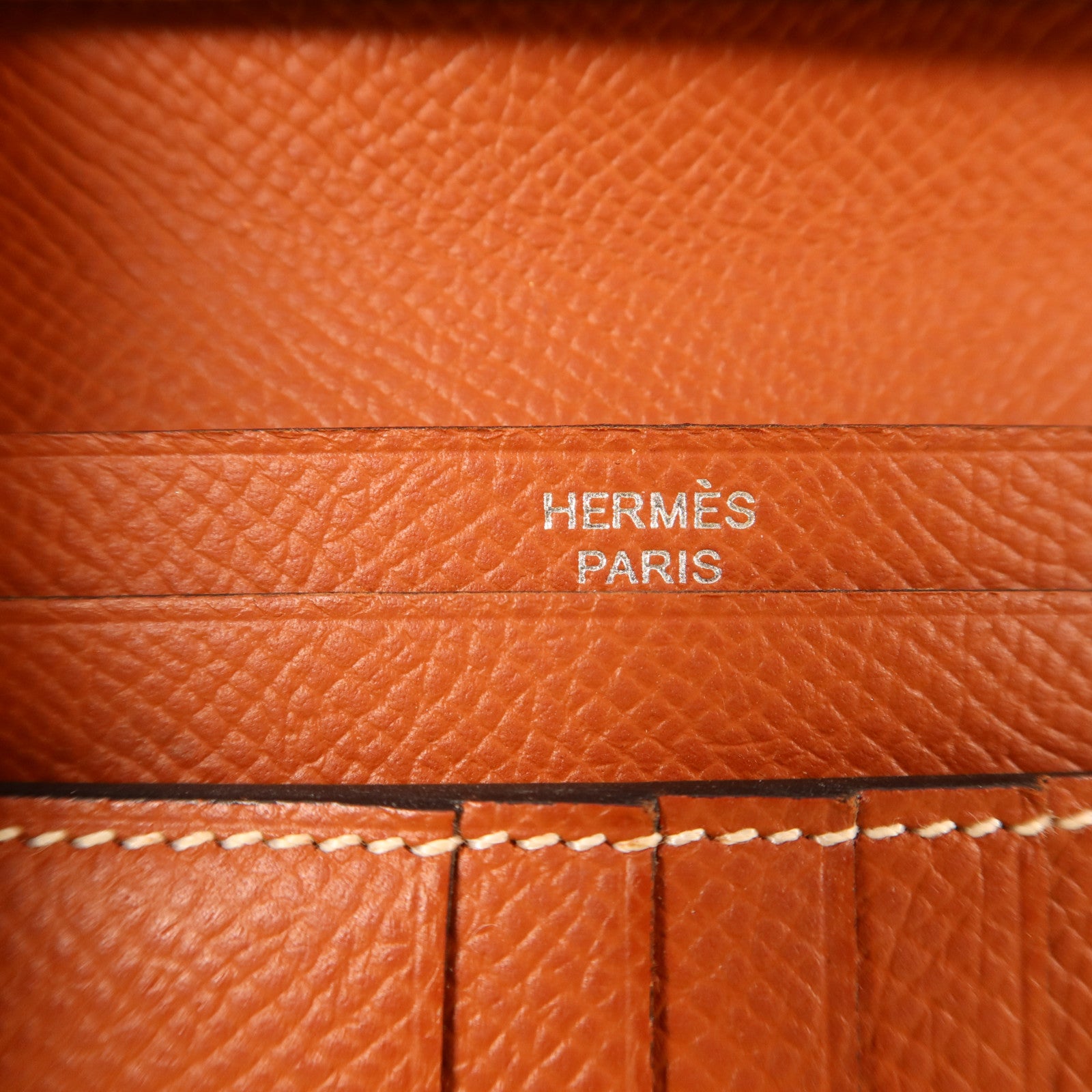 HERMES Epsom皮革Bearn Compact Wallet銀扣錢包Rouge/Rouge Mayen