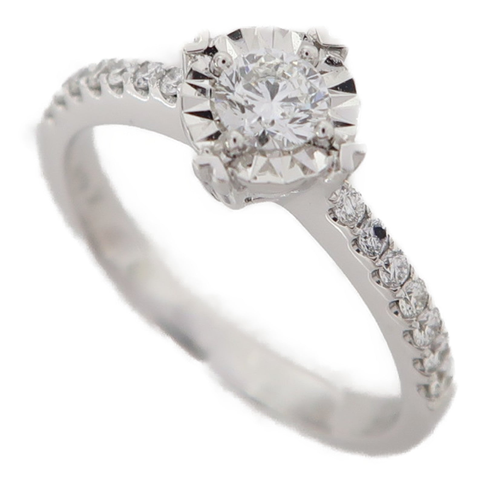 JEWELRY 18K白金Ring 0.23ct鑽石/0.18ct鑽石戒指US#5.75