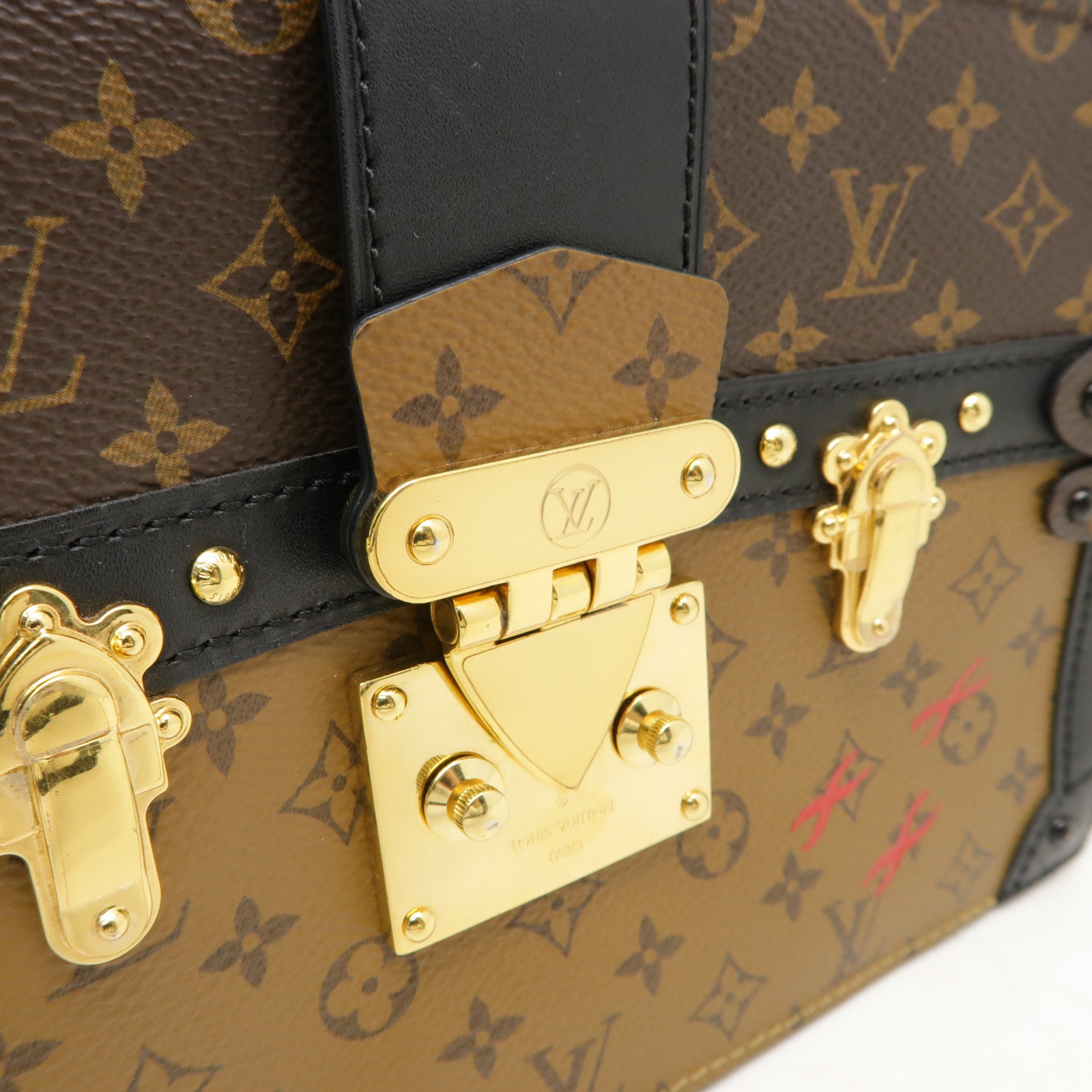 LOUIS VUITTON **【激減優惠】Monogram Reverse Trunk Clutch金扣肩背袋啡色/黑色