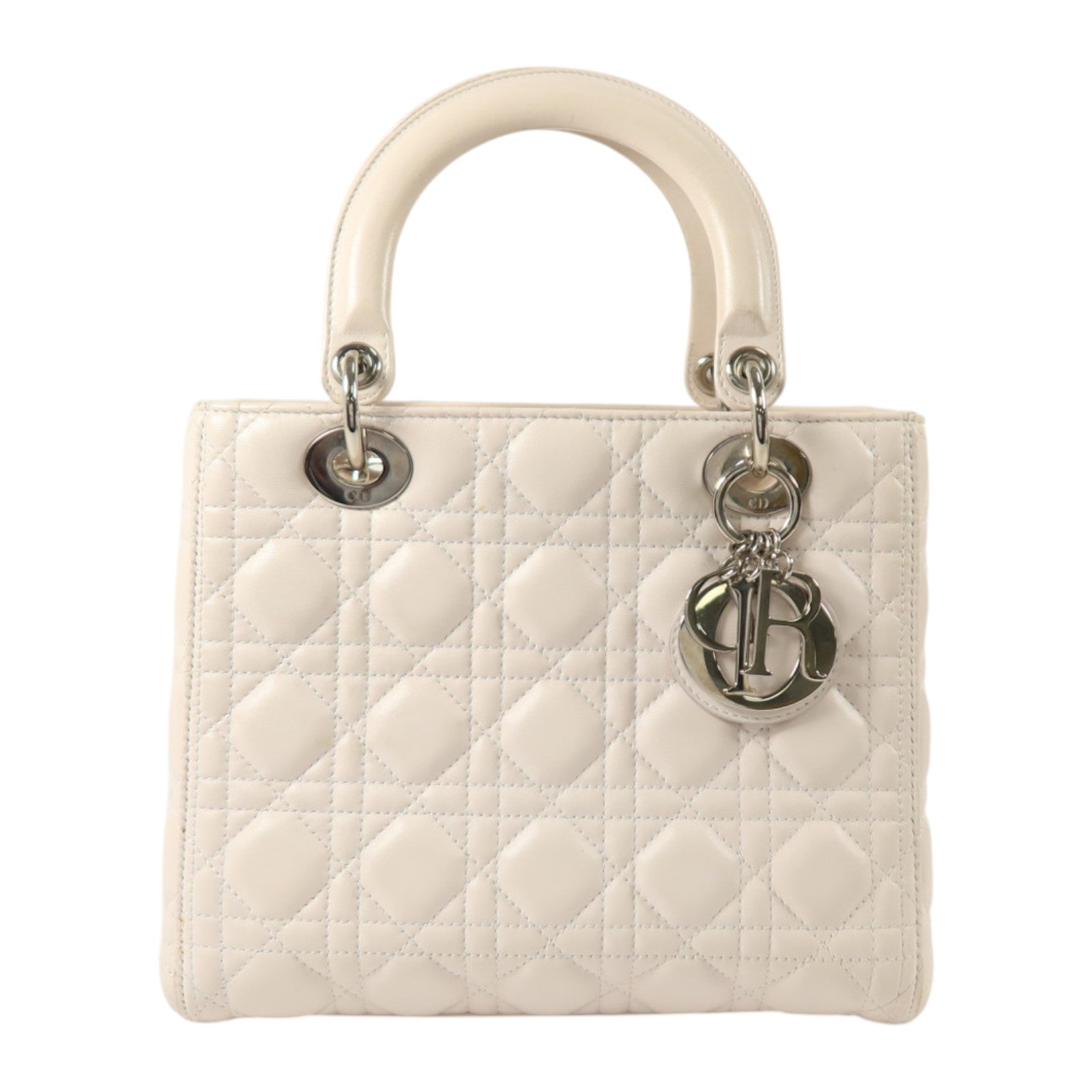 Dior 羊皮皮革Lady Dior Medium銀扣手挽袋