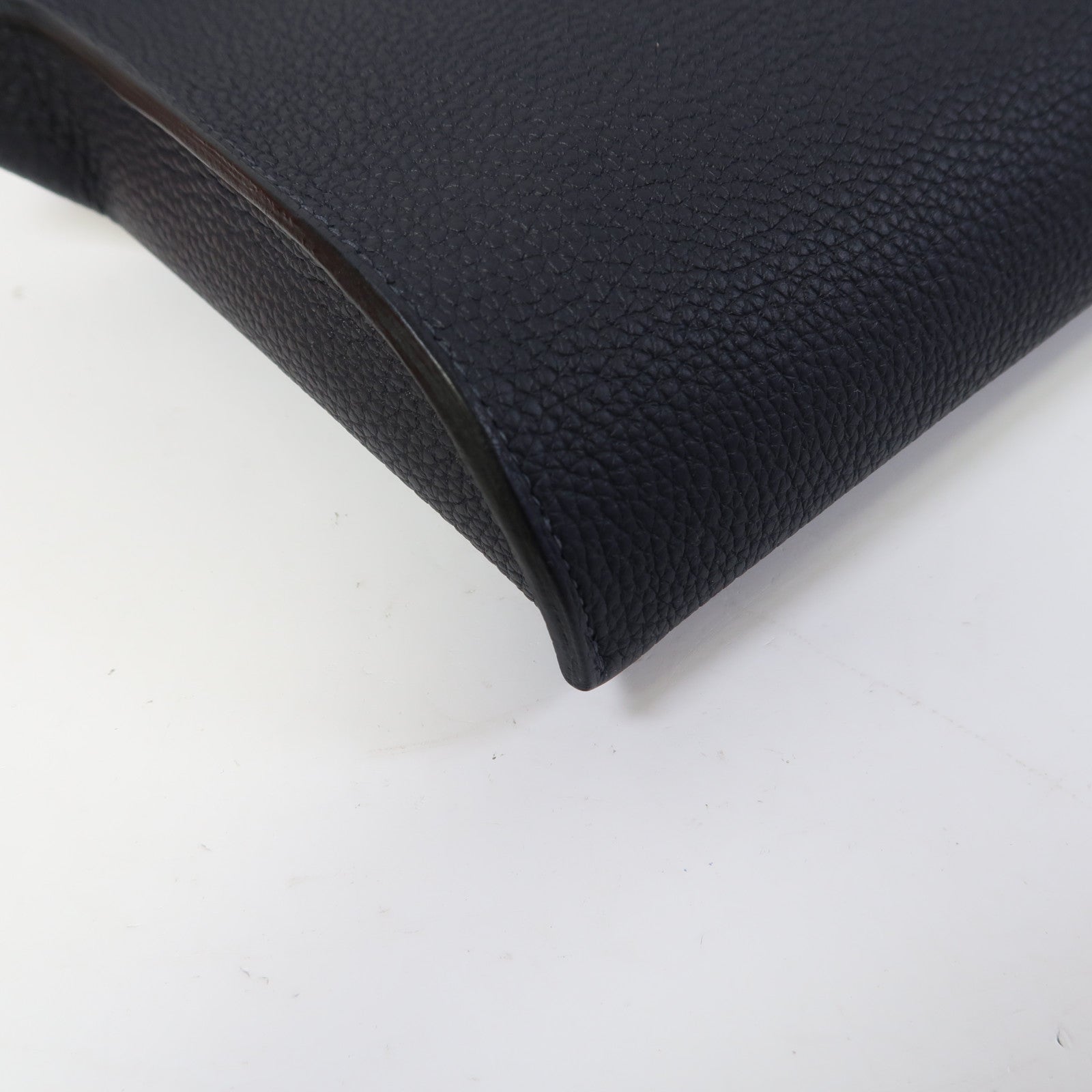 HERMES Clemence皮革Videpoches銀扣肩背袋2Z Bleu Nuit深夜藍