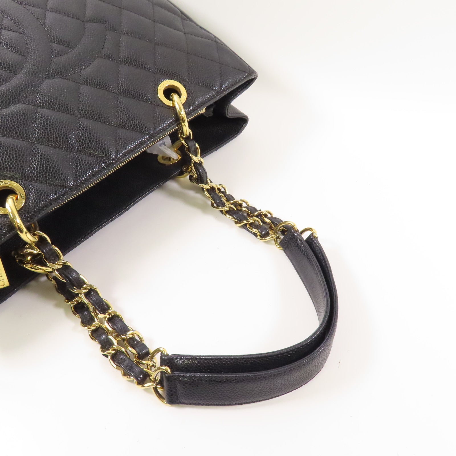 CHANEL 牛皮皮革GST Grand Shopping Tote Bag金扣鏈帶肩背袋