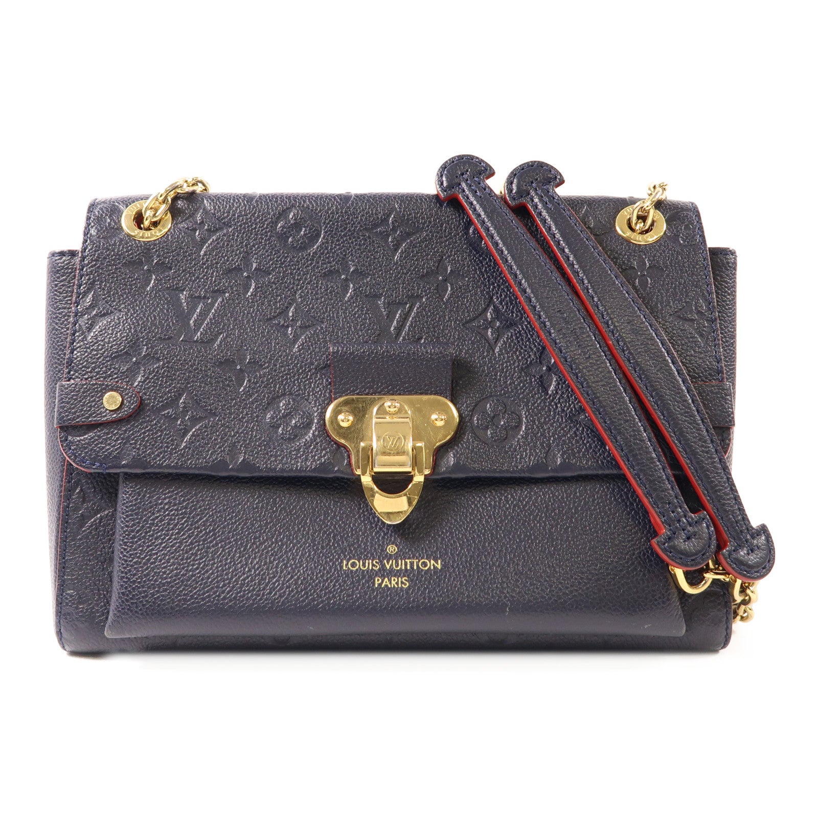 LOUIS VUITTON Monogram Empreinte Vavin PM金扣肩背袋深藍色