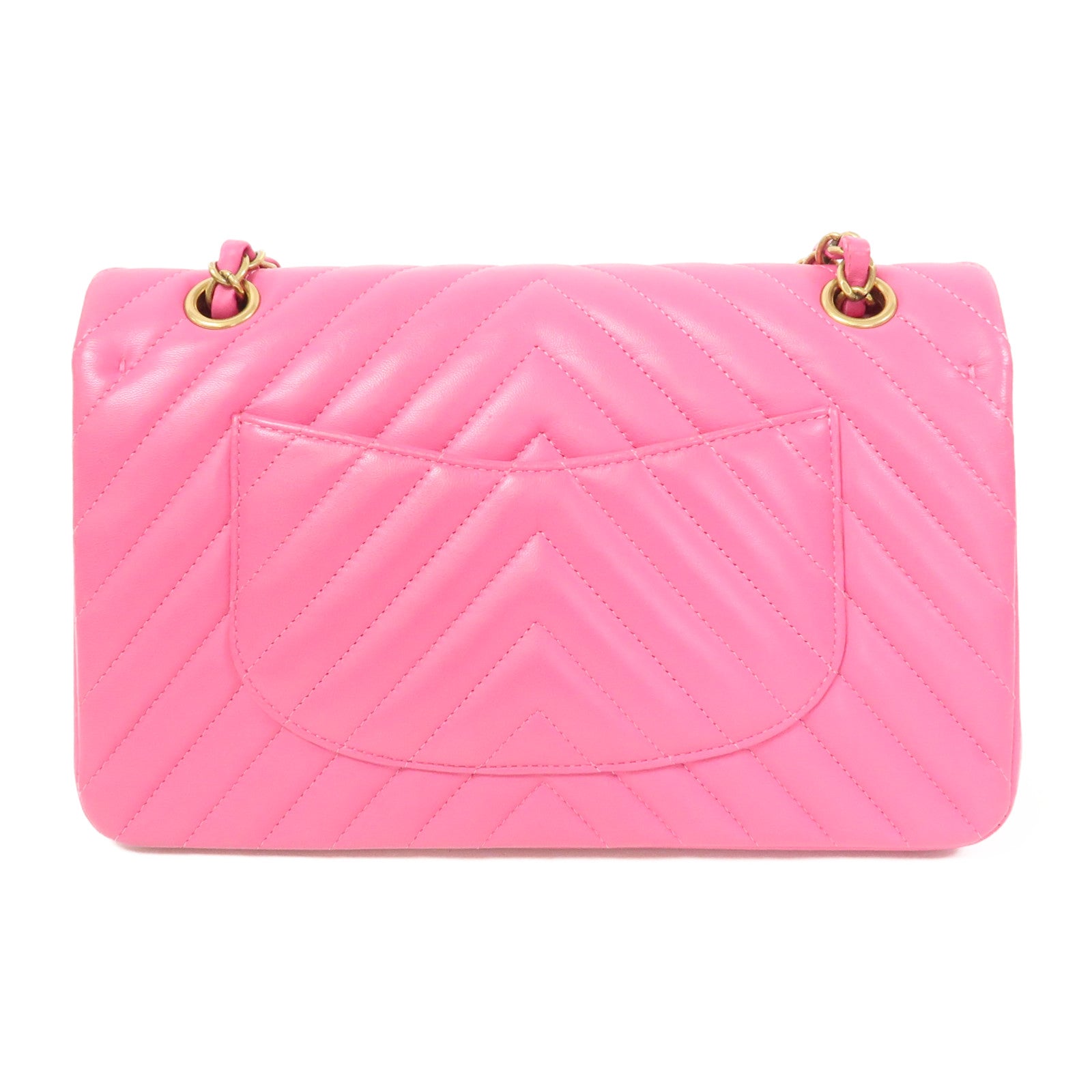 CHANEL 【激減優惠】斜紋皮革Classic Flap 25cm金扣鏈帶肩背袋粉紅色