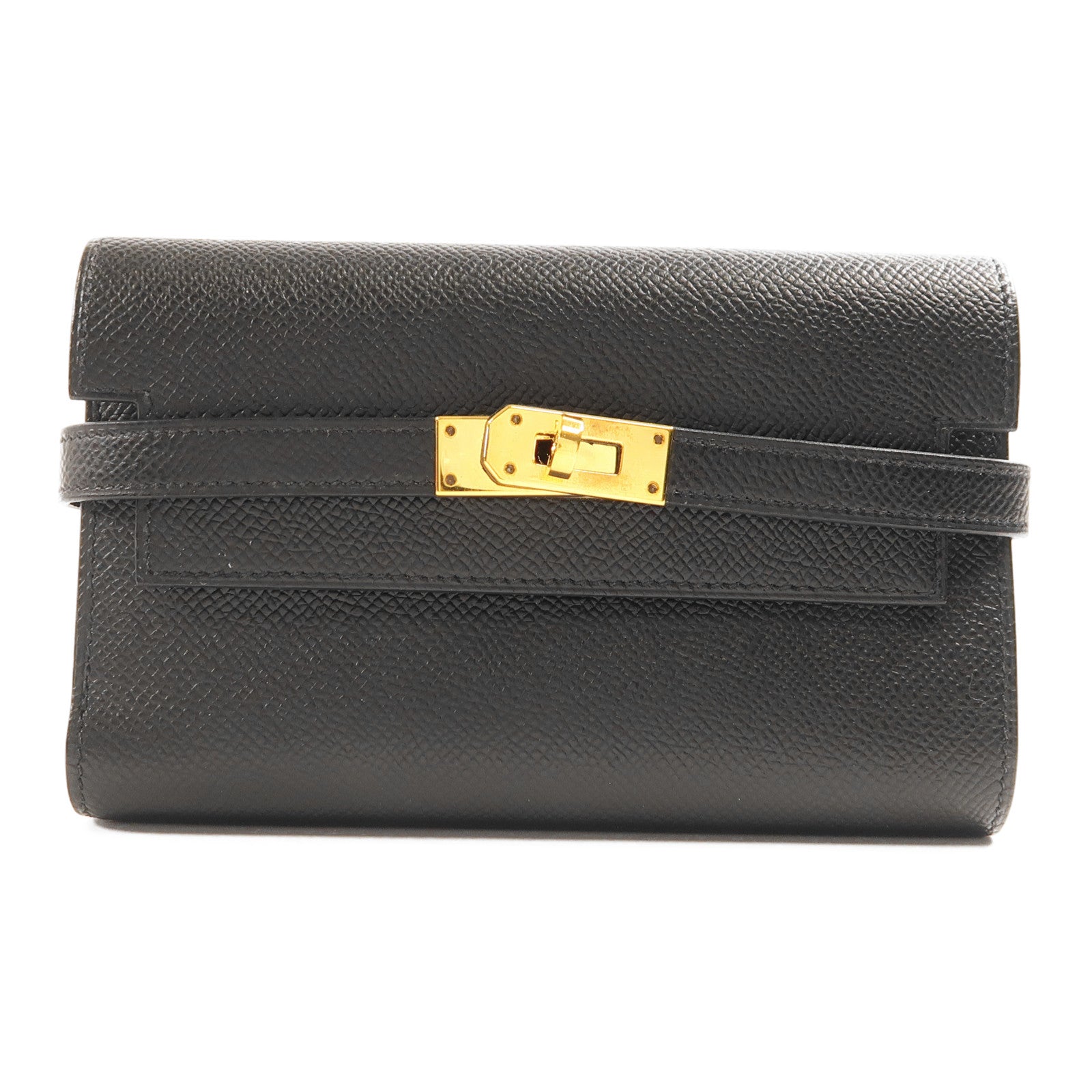 HERMES GHW Kelly Depliant Medium Wallet Epsom Leather Black