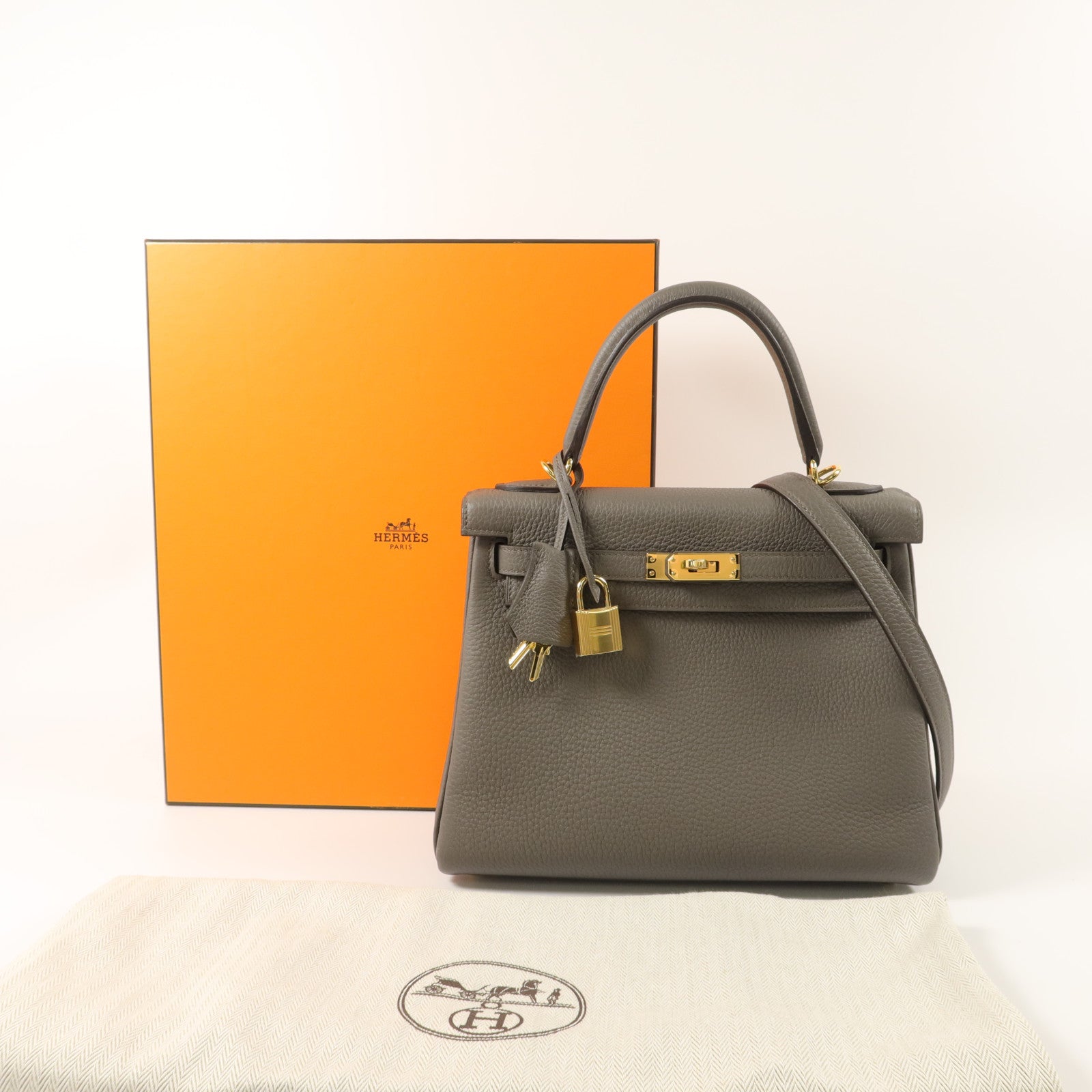 HERMES Togo皮革Kelly 25手挽肩背兩用袋Etain