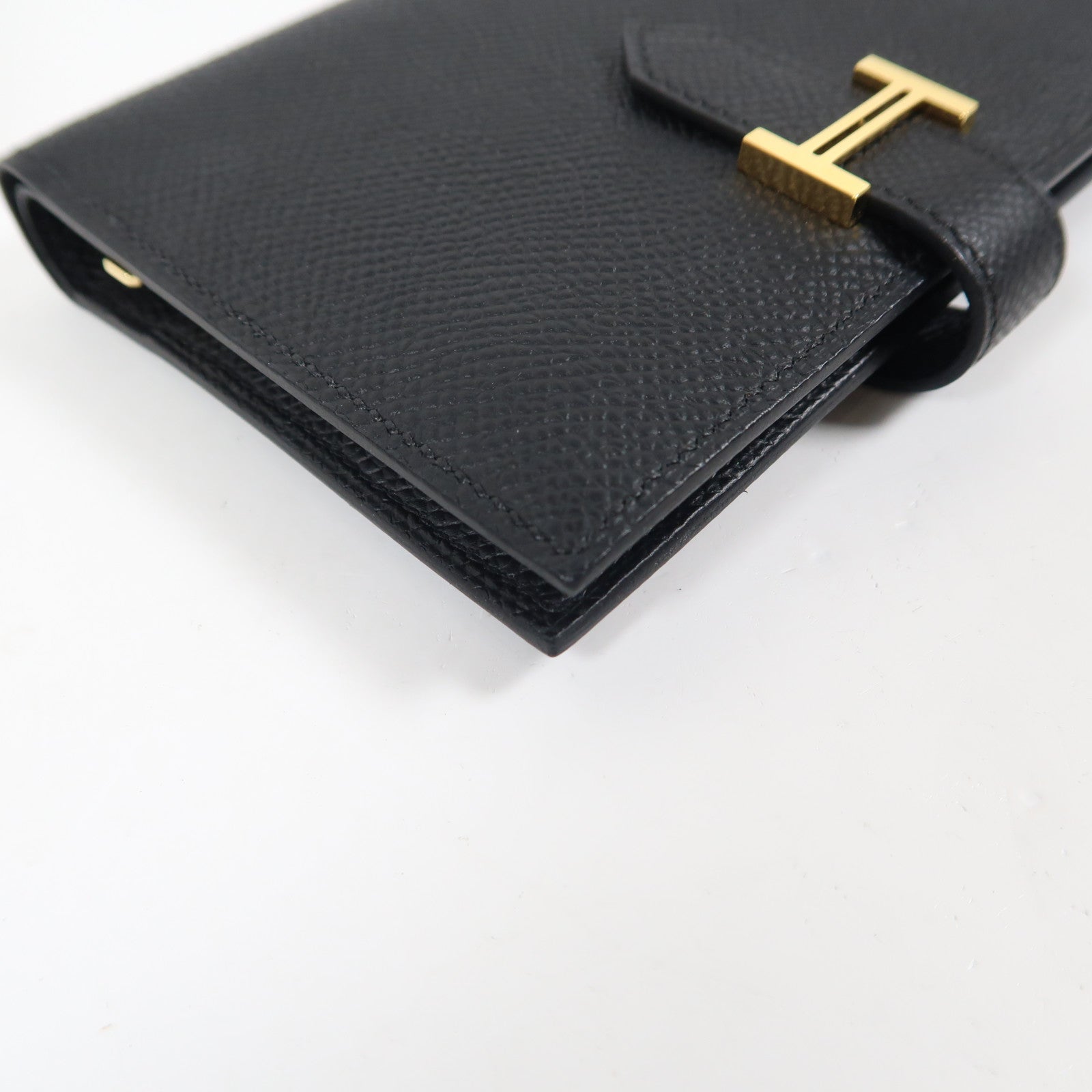 HERMES Epsom Bearn Compact Wallet金扣折疊錢包黑色