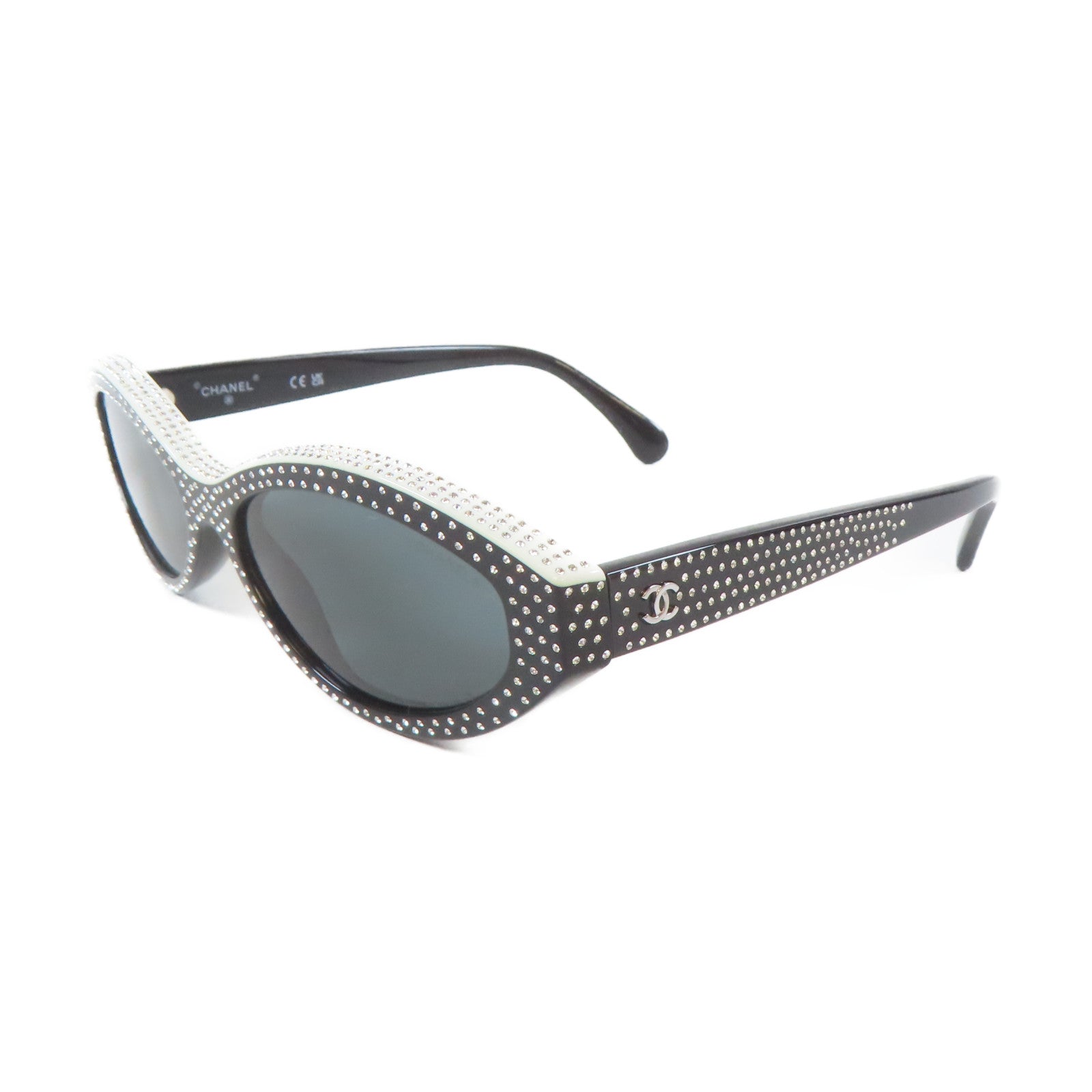 CHANEL 【激減優惠】PVC/水晶Sunglasses太陽眼鏡黑色/白色