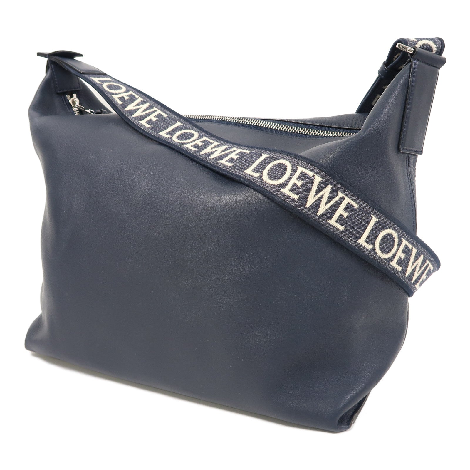 LOEWE 牛皮皮革Cubi Crossbody Bag銀扣肩背袋藍色