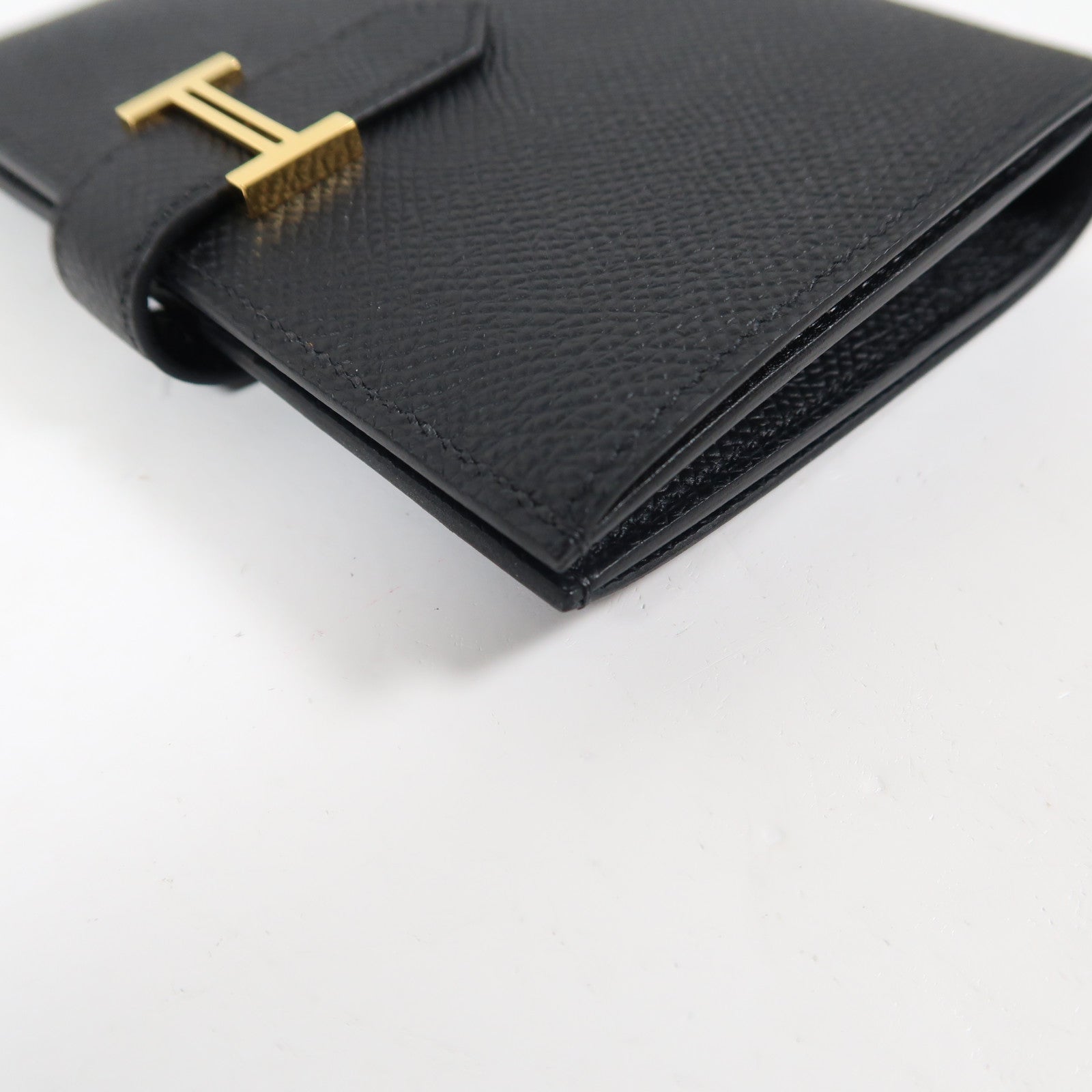 HERMES Epsom Bearn Compact Wallet金扣折疊錢包黑色