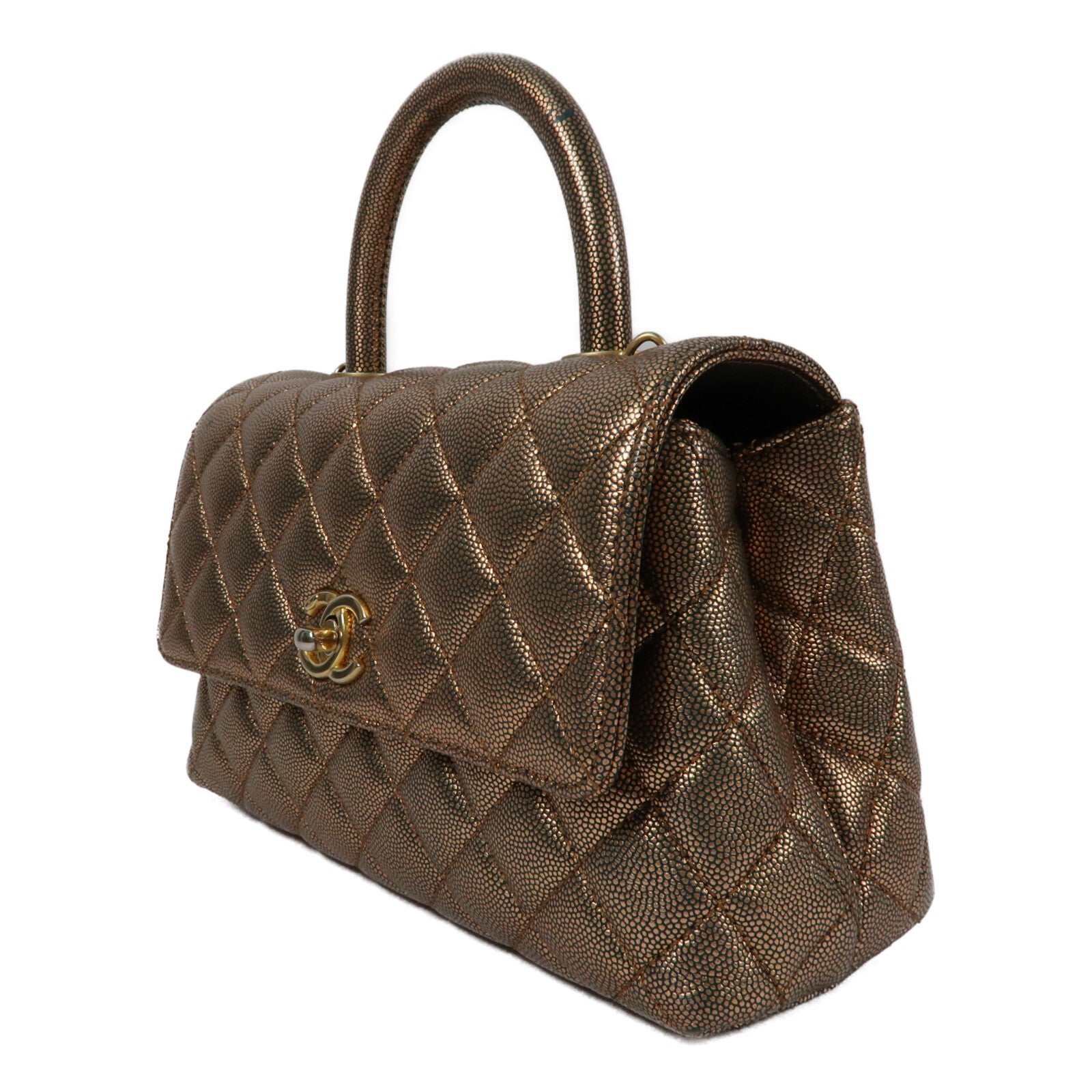 CHANEL 牛皮皮革Coco Handle Small金扣鏈帶手挽肩背兩用袋