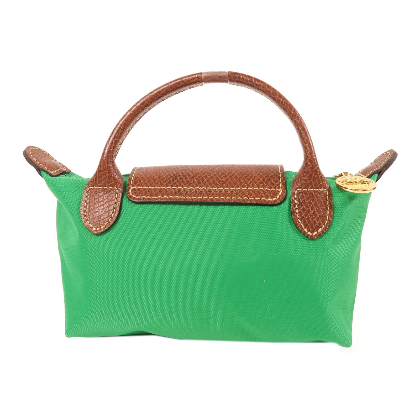Longchamp 尼龍Le Pliage Mini金扣手挽袋綠色/棕色