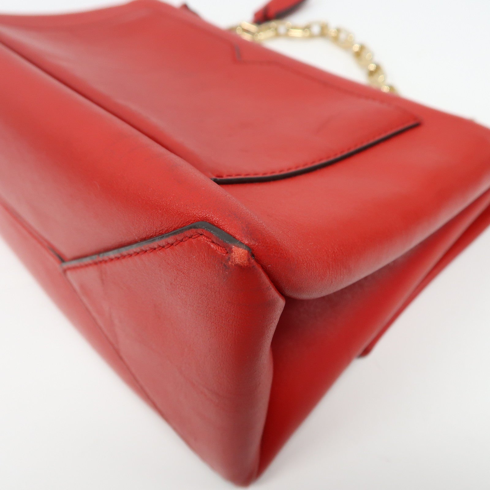 Michael Kors 牛皮皮革Chain Shoulder金扣手挽肩背兩用袋紅色