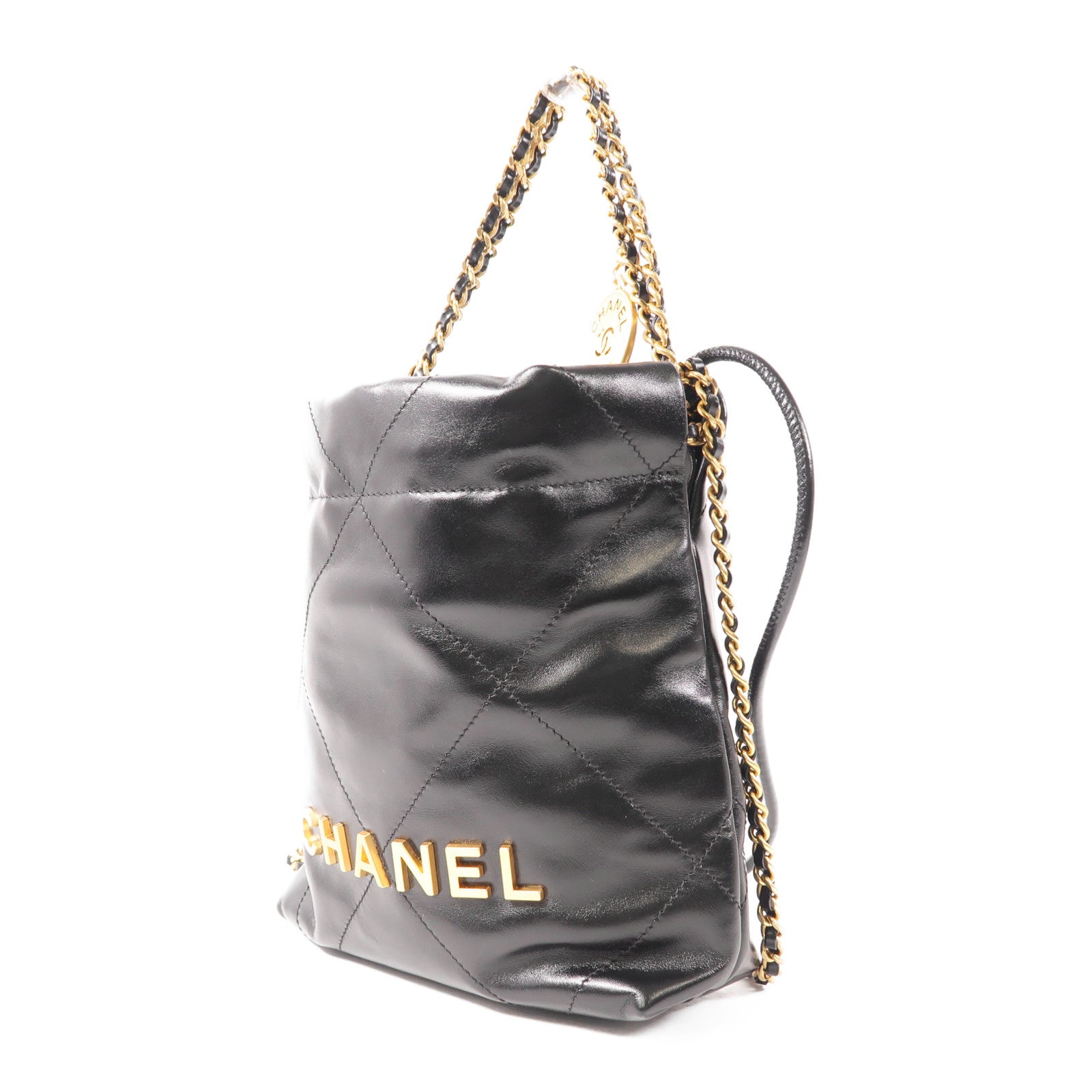 CHANEL CC GHW Chanel 22 Chain Shoulder Bag AS3980 Calfskin Leather Black