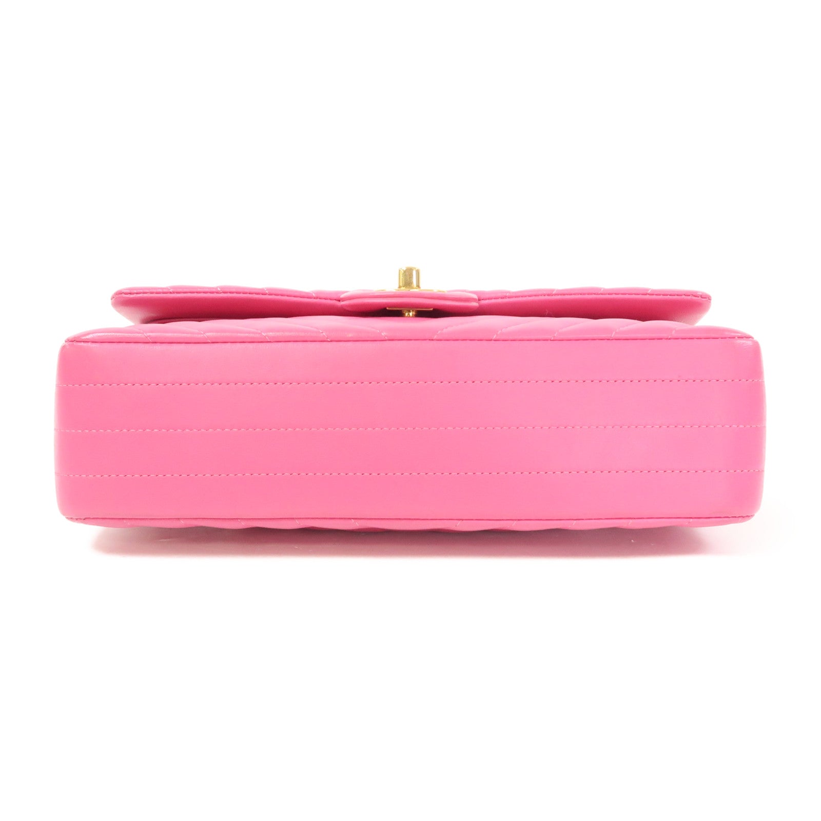 CHANEL 【激減優惠】斜紋皮革Classic Flap 25cm金扣鏈帶肩背袋粉紅色