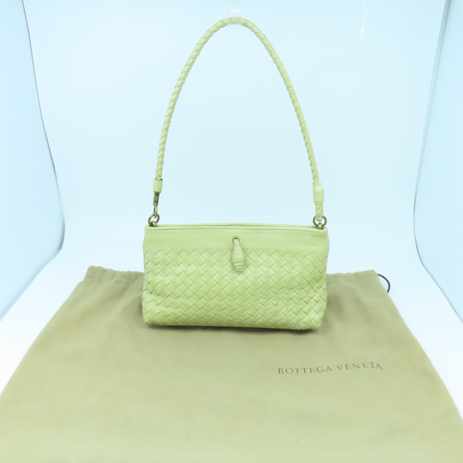 BOTTEGA VENETA 【激減優惠】羊皮皮革Shoulder Bag金扣肩背袋淺黃色