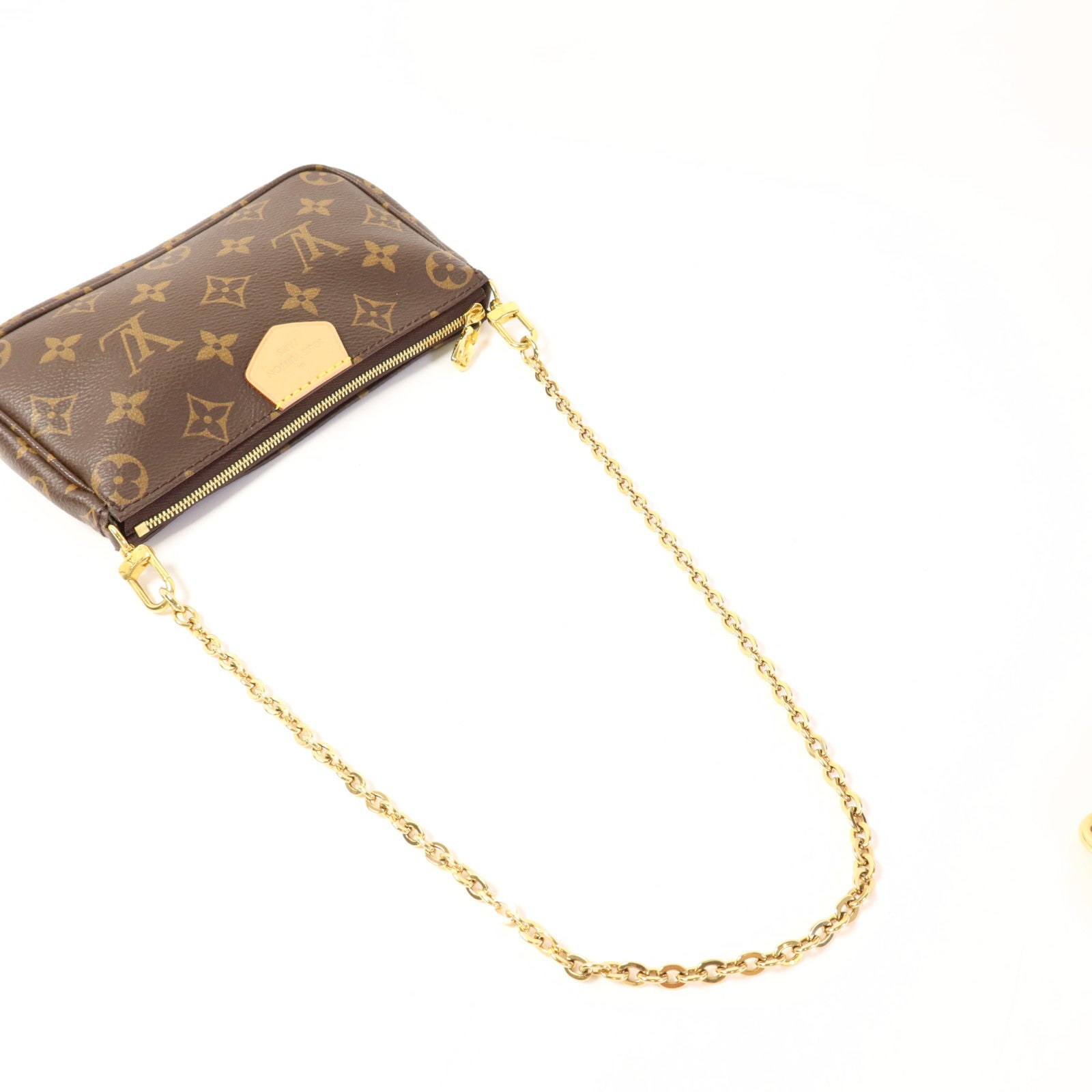 LOUIS VUITTON Monogram Multi Pochette Accessoires金扣手挽肩背兩用袋棕色