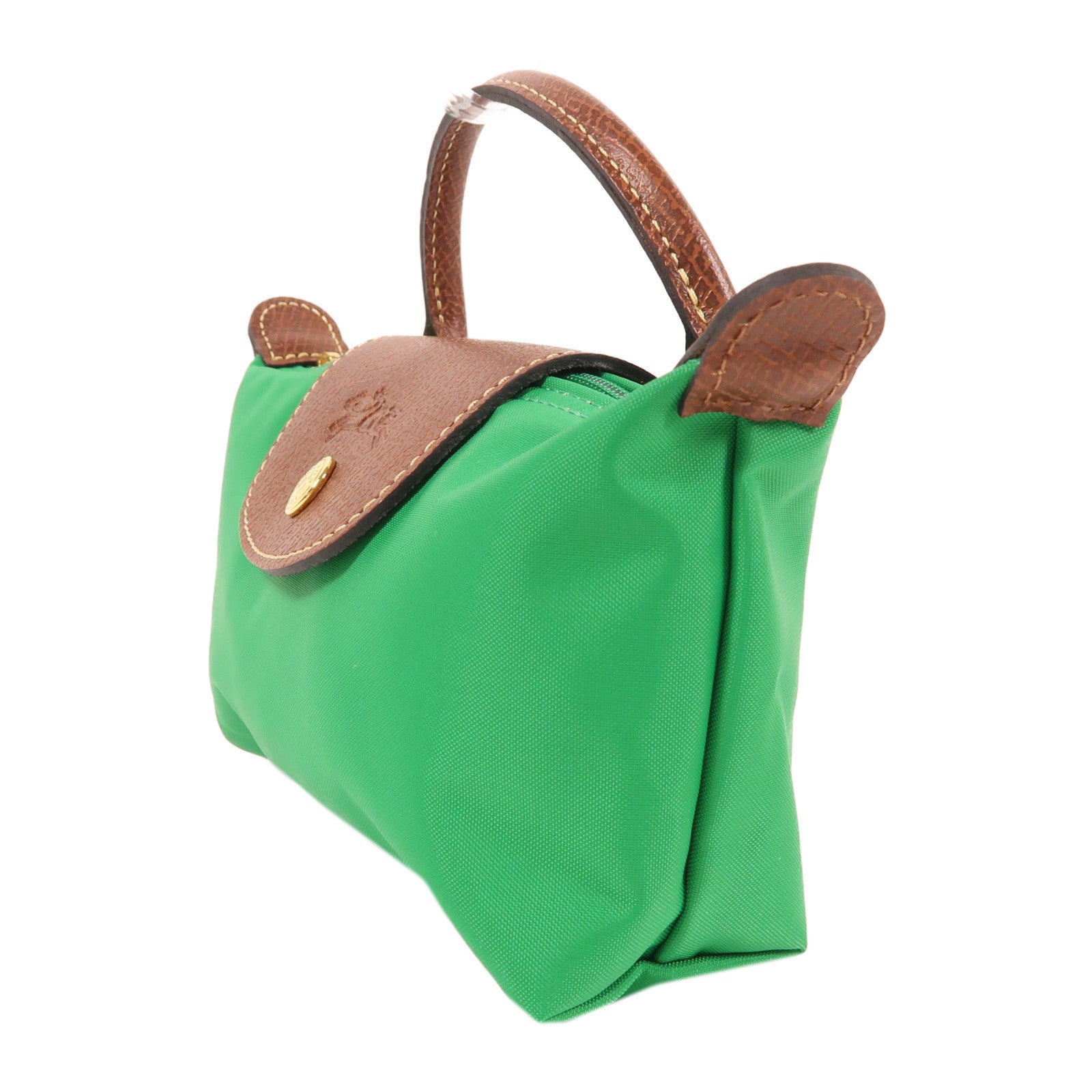 Longchamp 尼龍Le Pliage Mini金扣手挽袋綠色/棕色