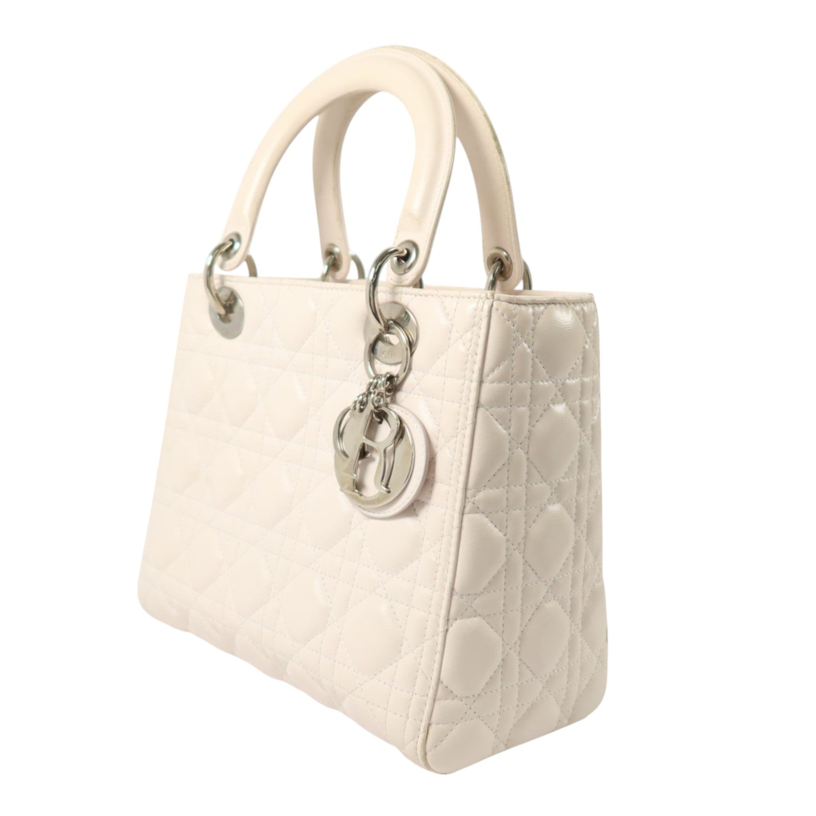 Dior 羊皮皮革Lady Dior Medium銀扣手挽袋