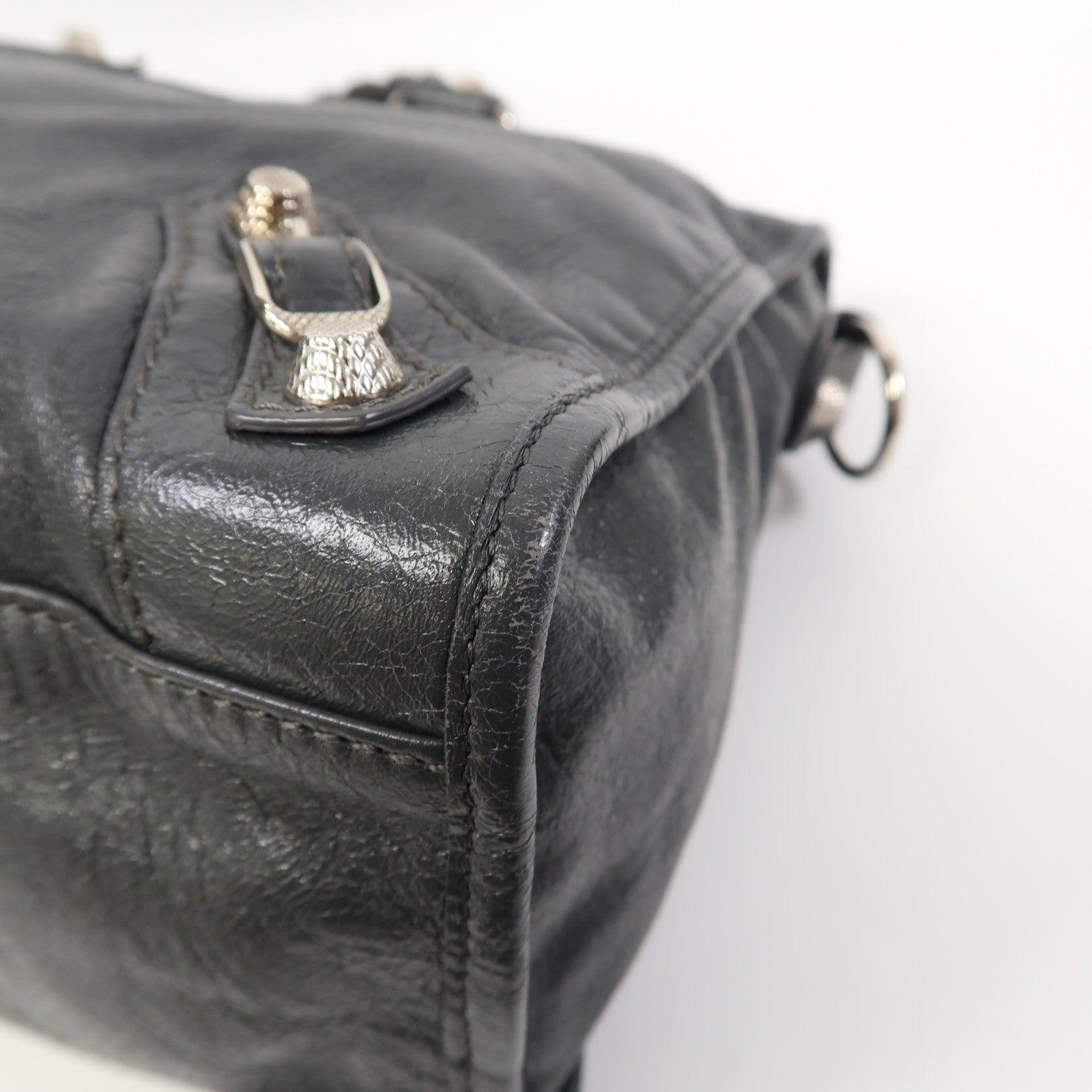 BALENCIAGA 牛皮皮革Giant City Bag銀扣手挽肩背兩用袋灰色
