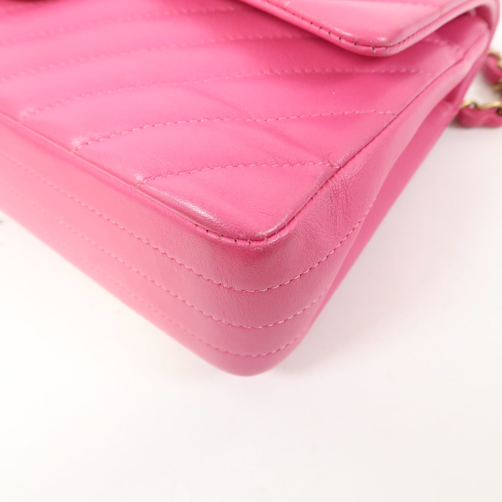 CHANEL 【激減優惠】斜紋皮革Classic Flap 25cm金扣鏈帶肩背袋粉紅色