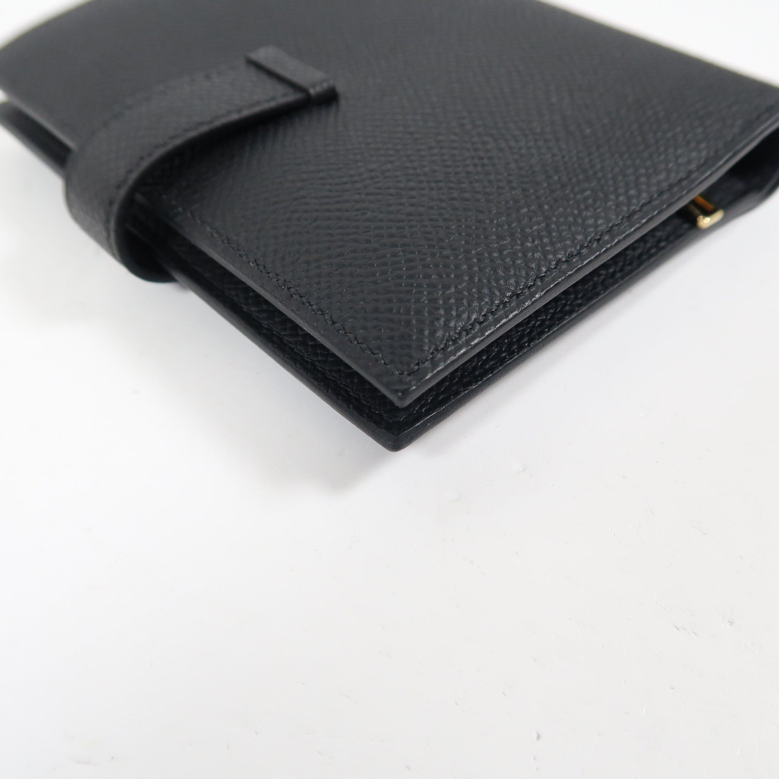 HERMES Epsom Bearn Compact Wallet金扣折疊錢包黑色