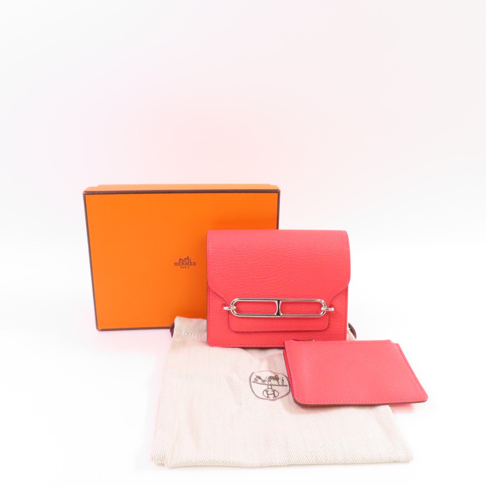 HERMES 【激減優惠】Chevre皮革Roulis Slim Wallet銀扣腰帶短錢包