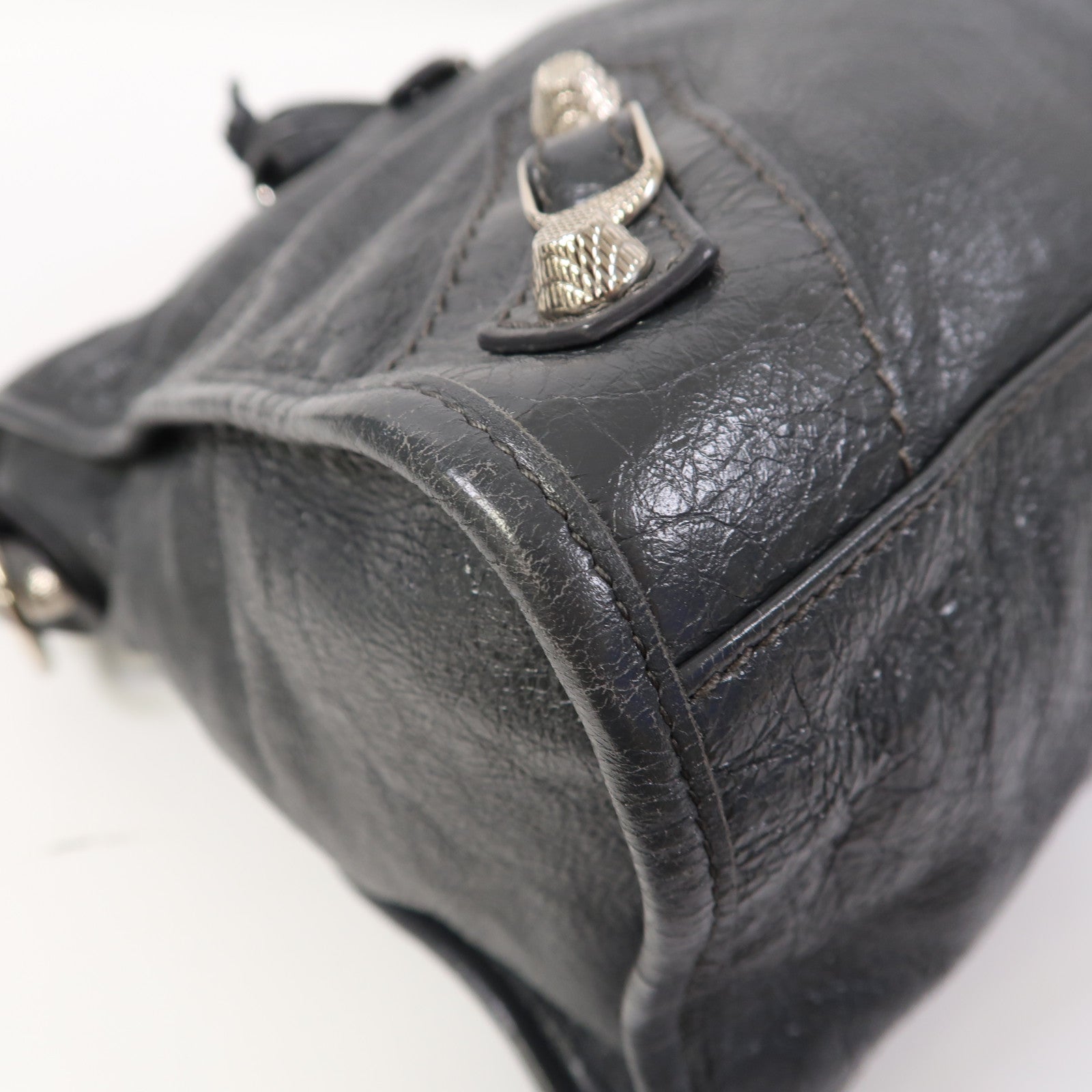 BALENCIAGA 牛皮皮革Giant City Bag銀扣手挽肩背兩用袋灰色